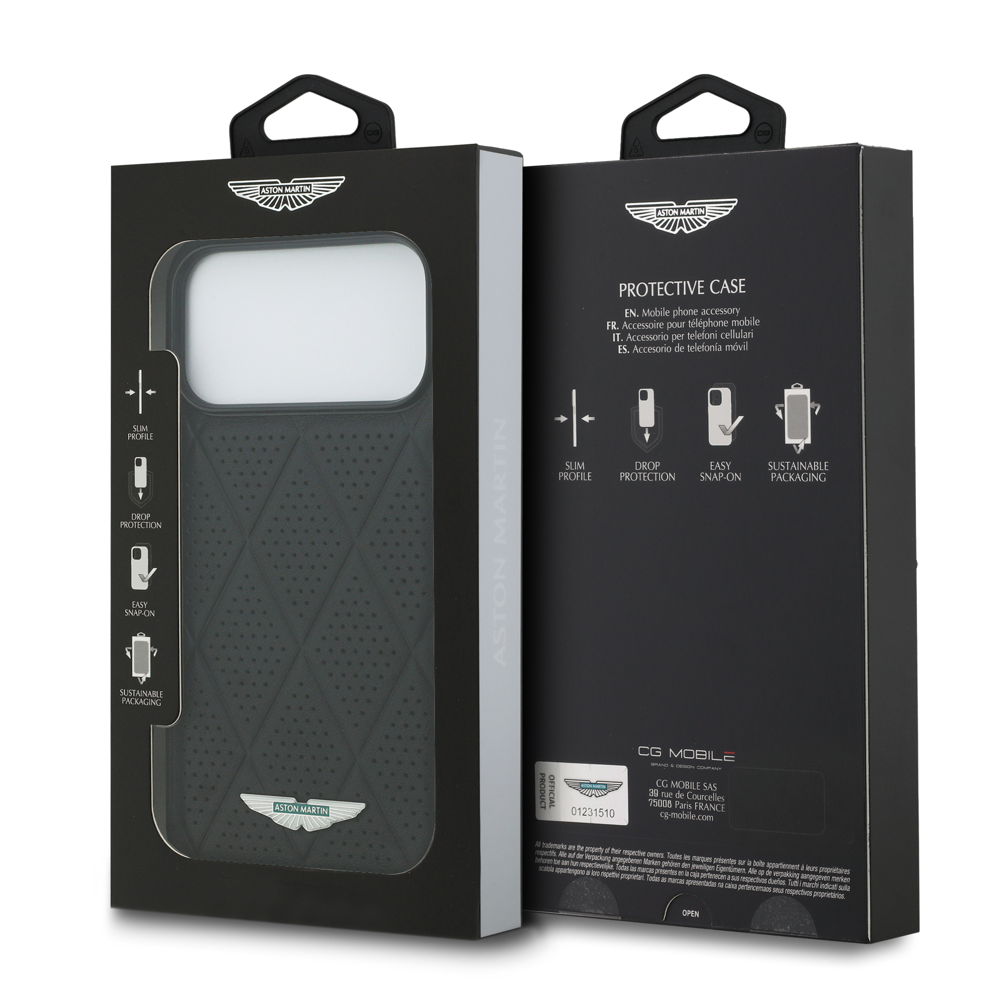 iPhone 17 Pro Max - ASTON MARTIN Leather Quilted Diamonds Black — estuche (foto 8 de 8)