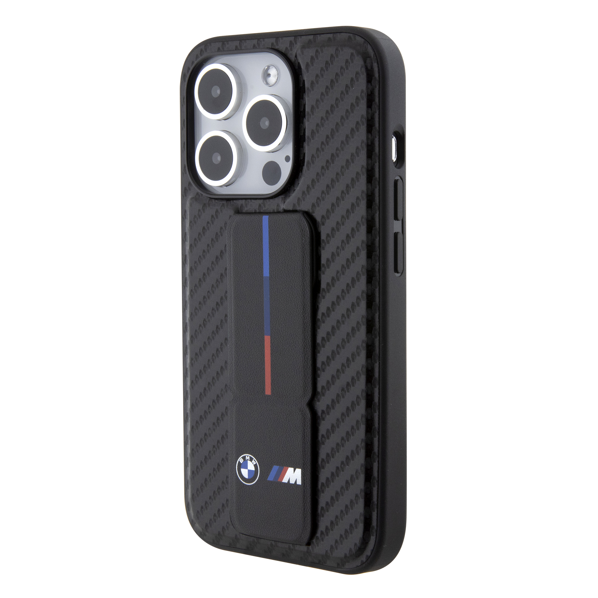 iPhone 15 Pro - BMW PU Leather Black Grip Stand Smooth And Carbon Desing — estuche (foto 3 de 5)