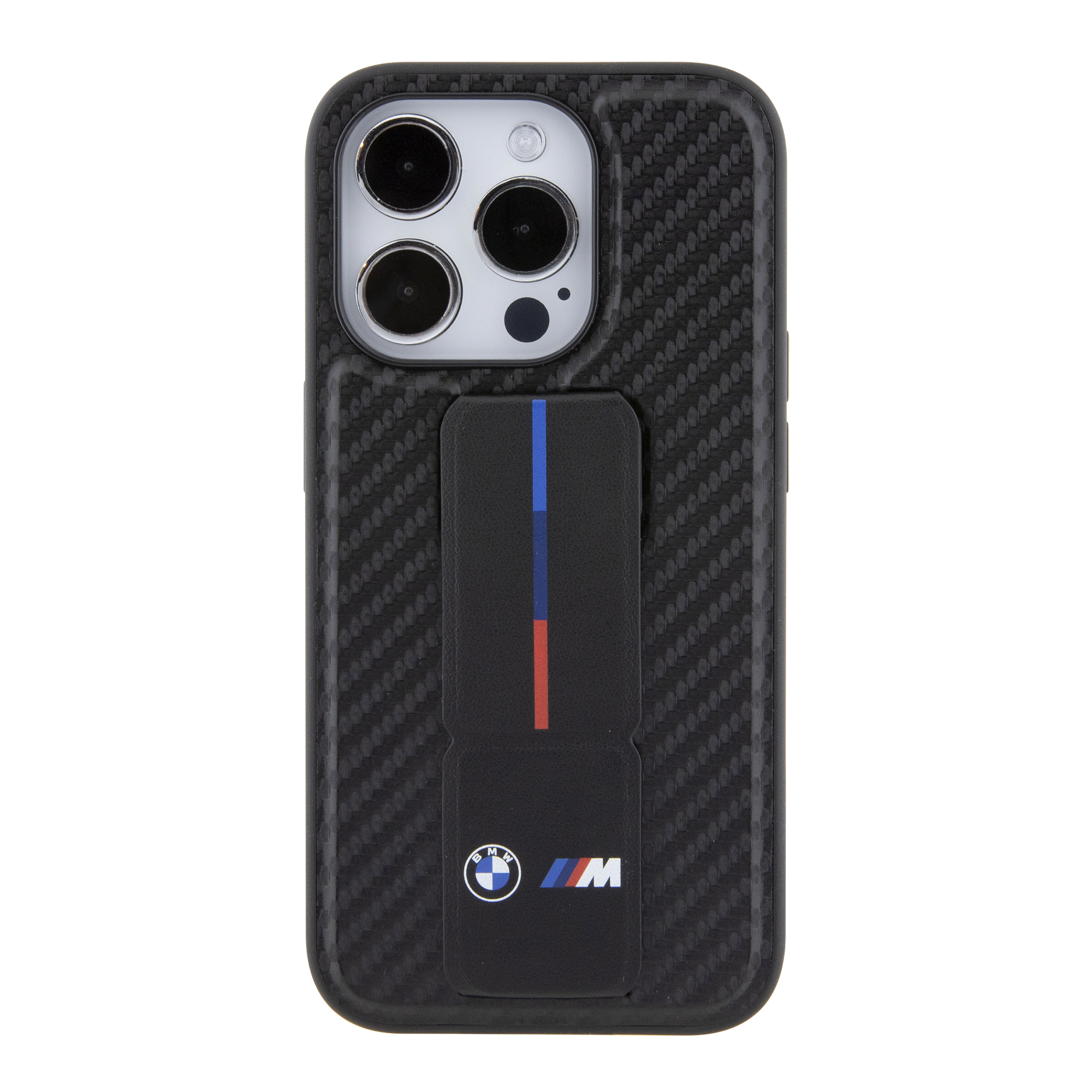 iPhone 15 Pro - BMW PU Leather Black Grip Stand Smooth And Carbon Desing — estuche (foto 4 de 5)