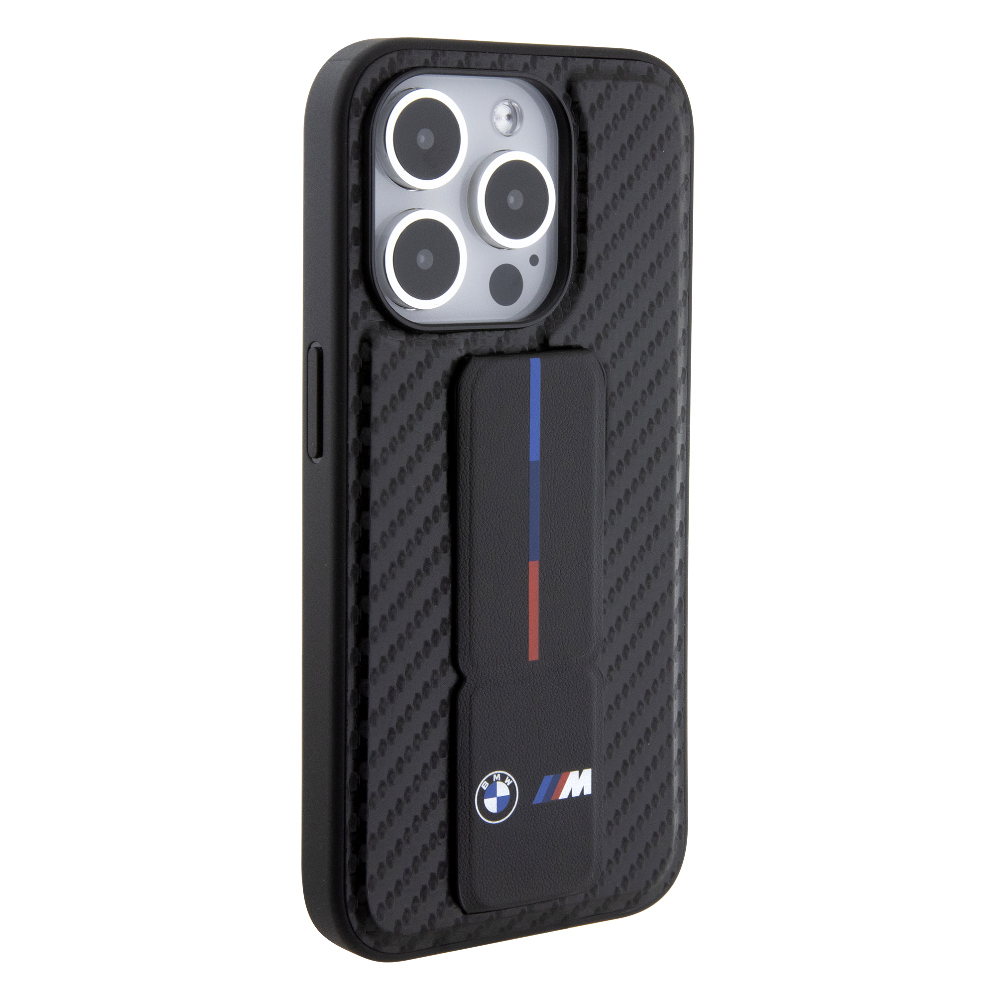 iPhone 15 Pro - BMW PU Leather Black Grip Stand Smooth And Carbon Desing — estuche (foto 5 de 5)