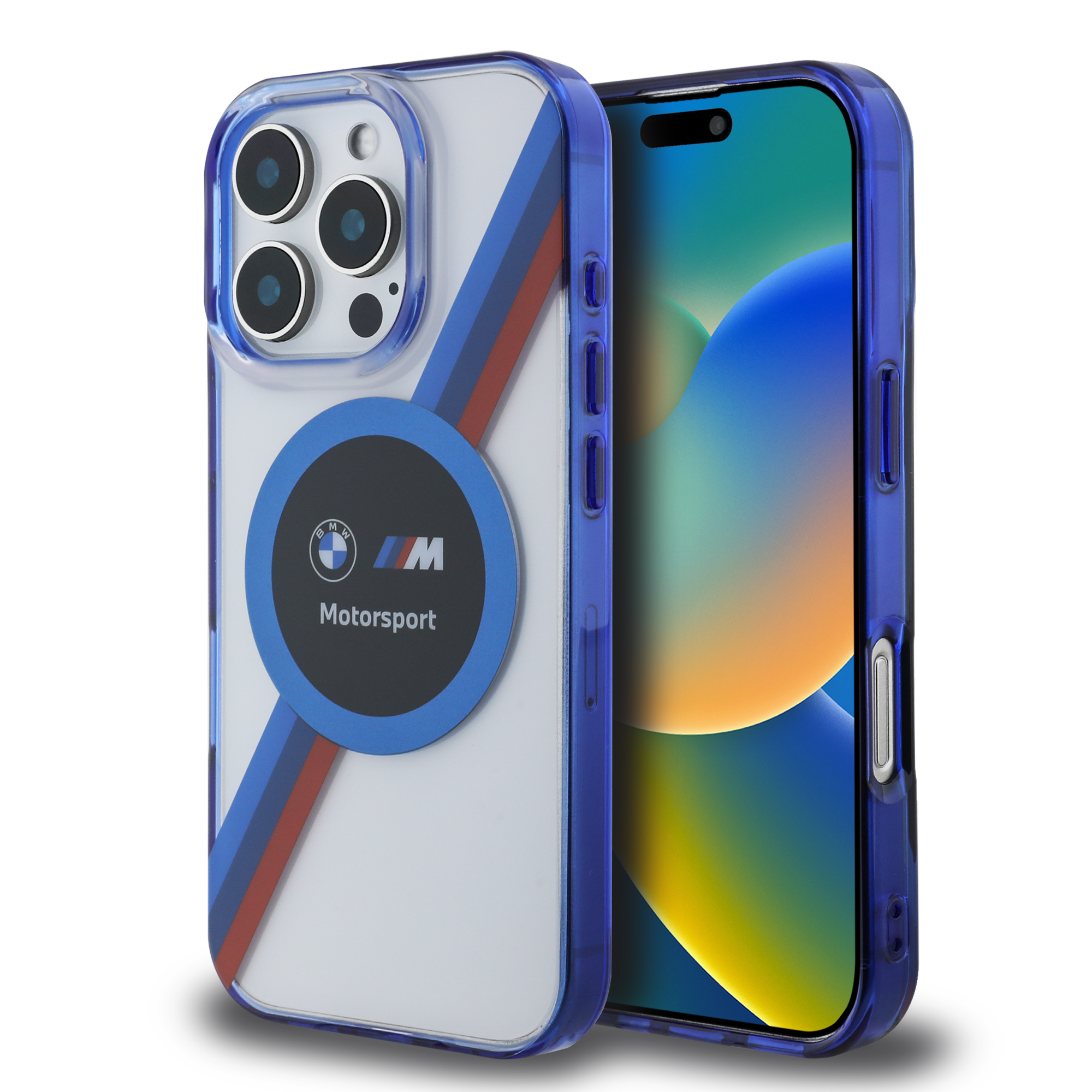 iPhone 16 Pro Max - BMW PC/TPU Clear Hard Case Motorsport MagSafe IML Printed Circle Design