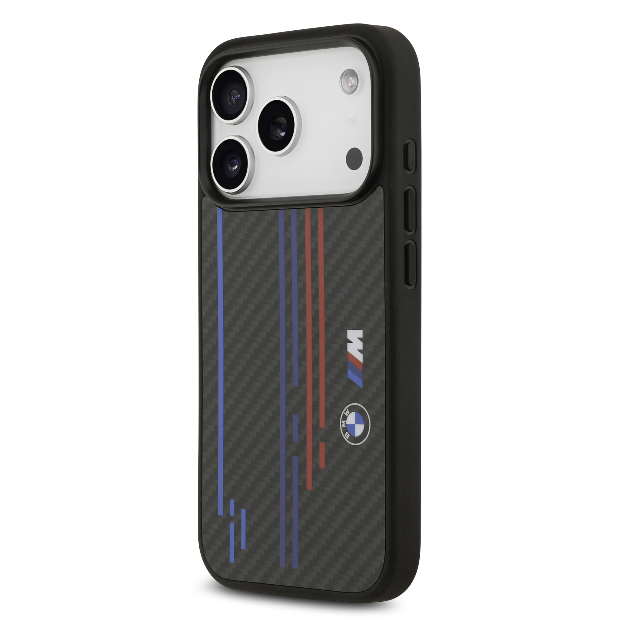 iPhone 17 Pro - BMW Kevlar With Printed Tricolor Lines Black — estuche (foto 2 de 5)
