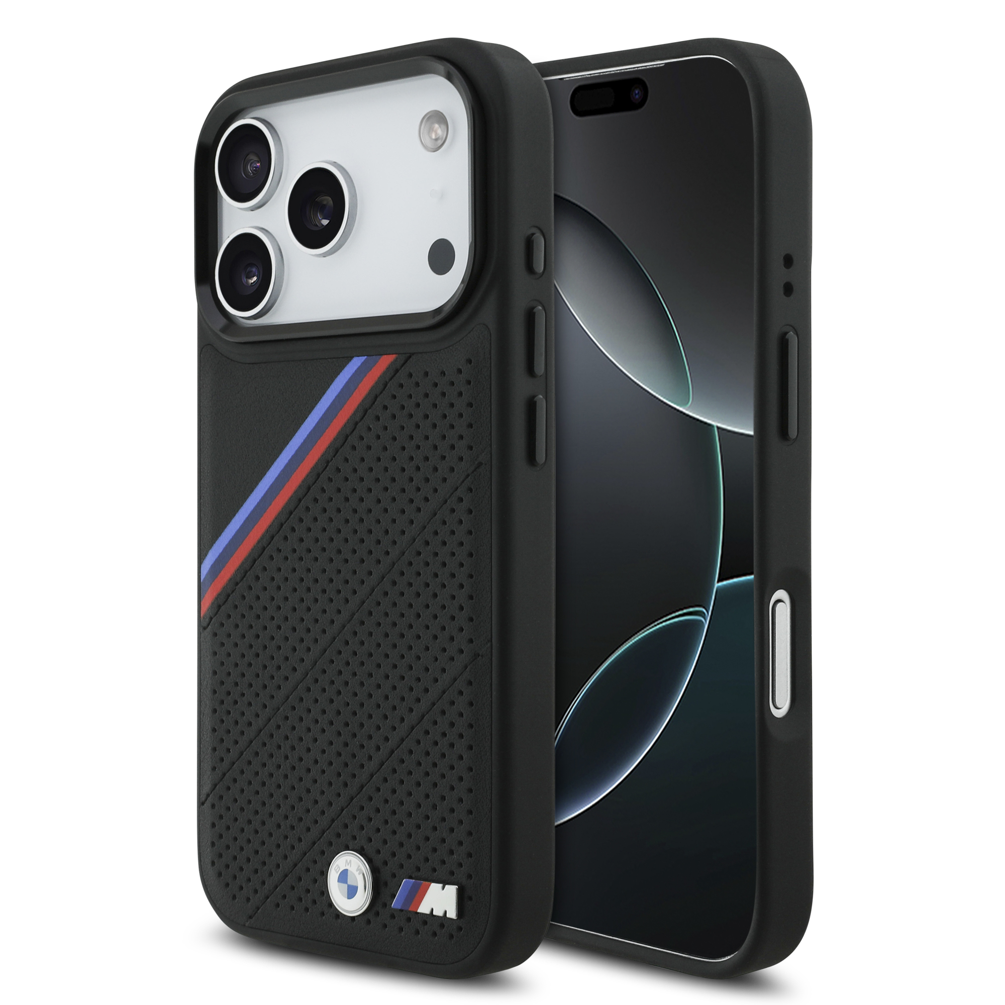 iPhone 17 Pro - BMW Leather Tricolor Slanted Tripes Black