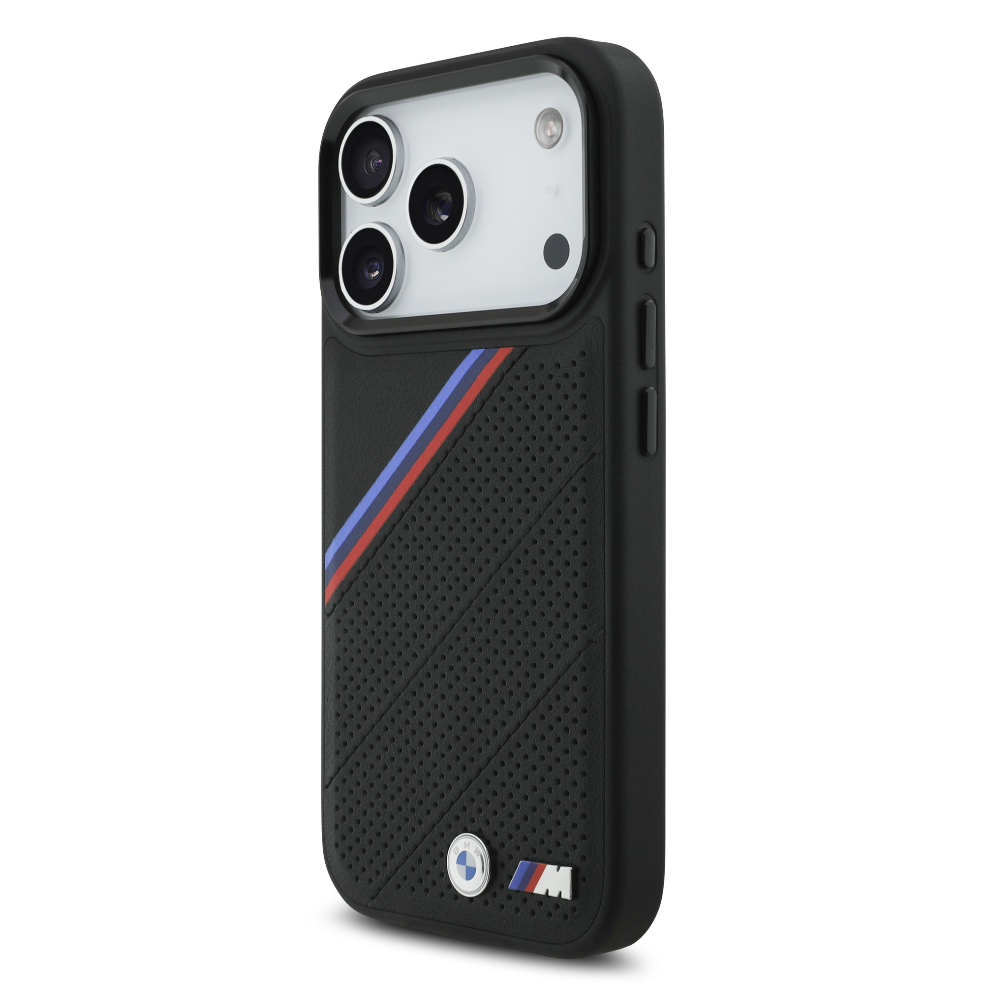 iPhone 17 Pro - BMW Leather Tricolor Slanted Tripes Black — estuche (foto 2 de 5)