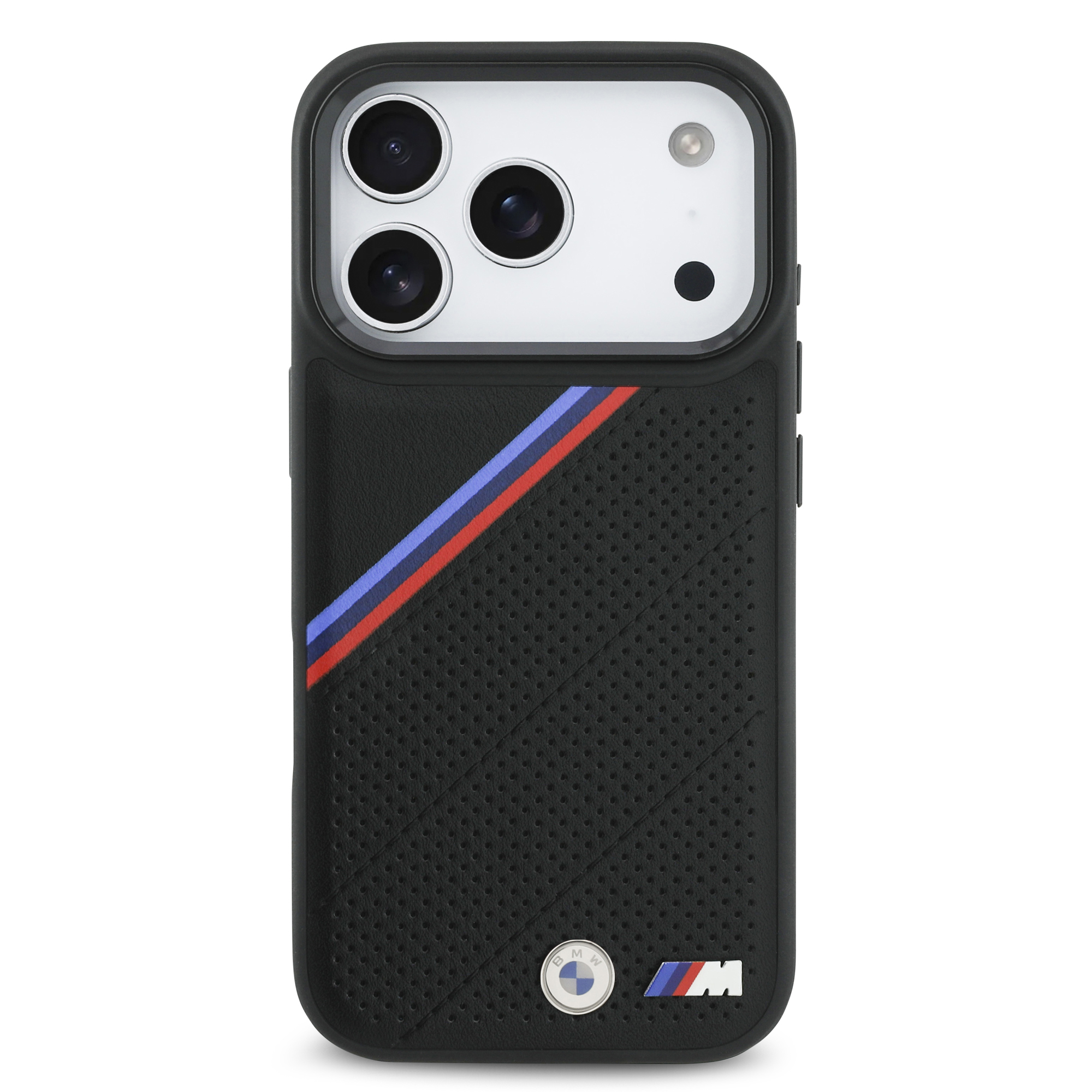 iPhone 17 Pro - BMW Leather Tricolor Slanted Tripes Black — estuche (foto 3 de 5)