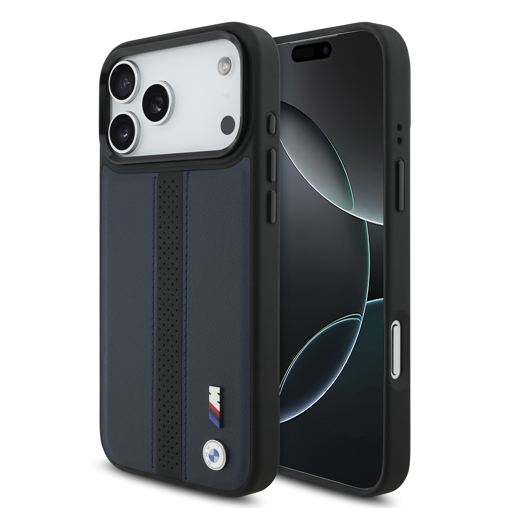 iPhone 17 Pro Max - BMW Leather Perforated Stripe Logo Navy — estuche (foto 2 de 8)
