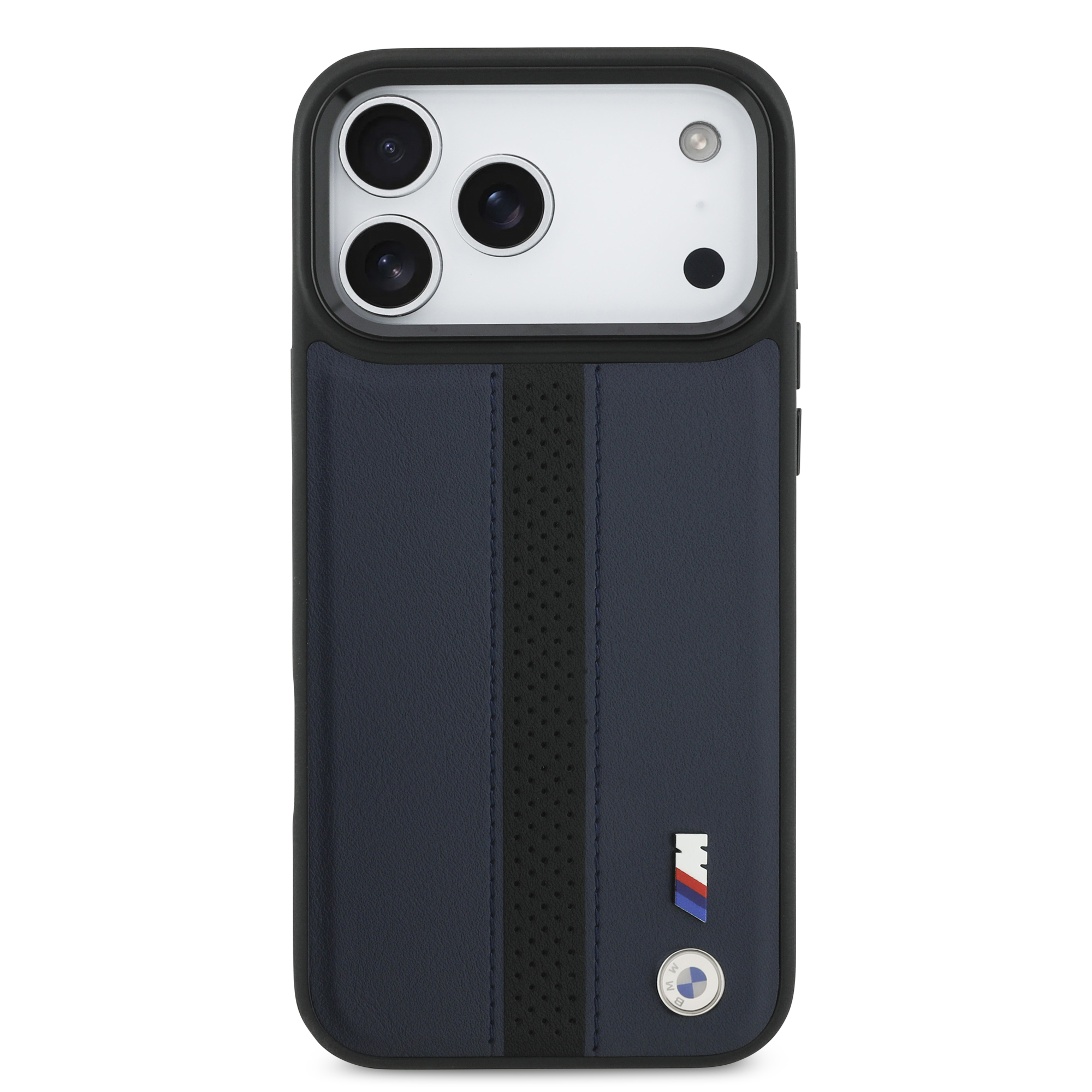 iPhone 17 Pro Max - BMW Leather Perforated Stripe Logo Navy