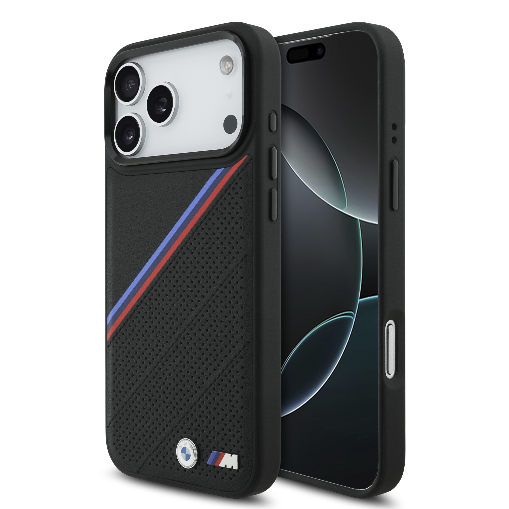iPhone 17 Pro Max - BMW Leather Tricolor Slanted Tripes Black
