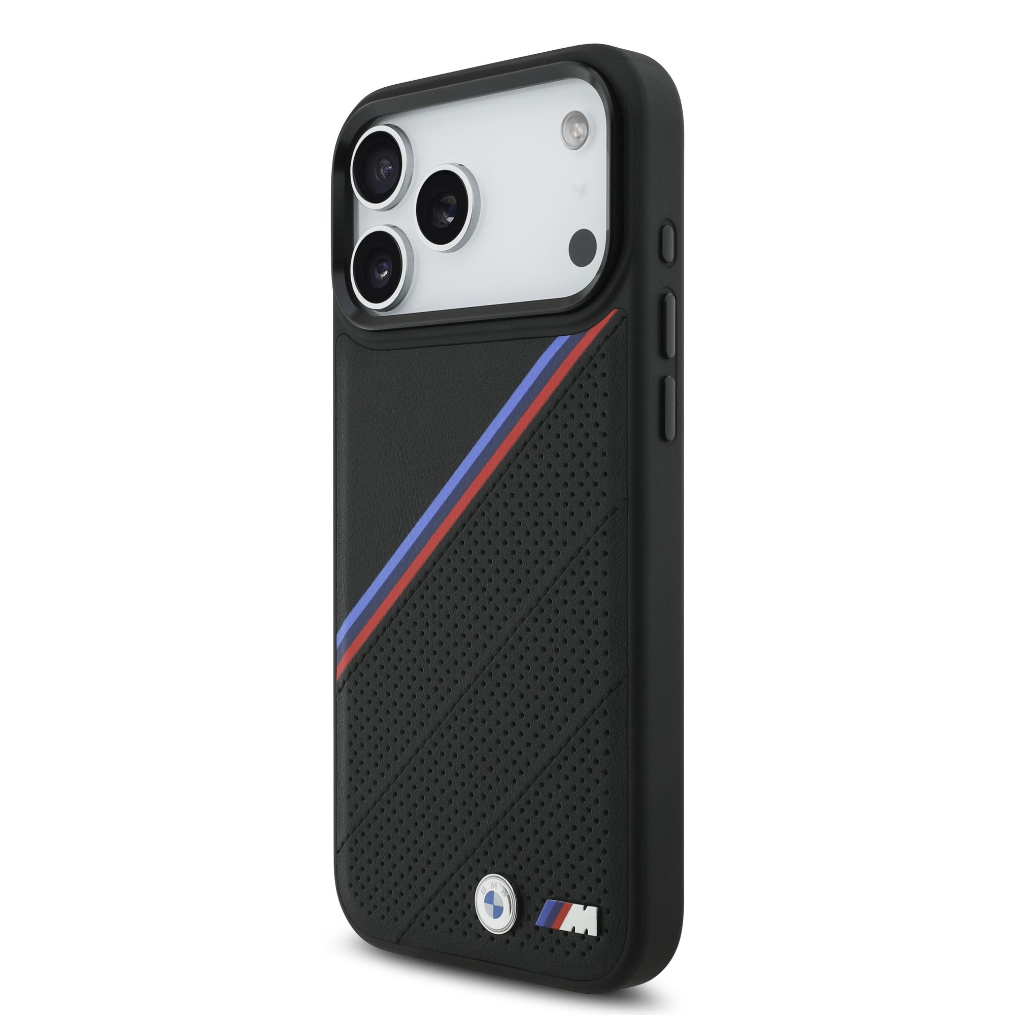 iPhone 17 Pro Max - BMW Leather Tricolor Slanted Tripes Black — estuche (foto 2 de 5)