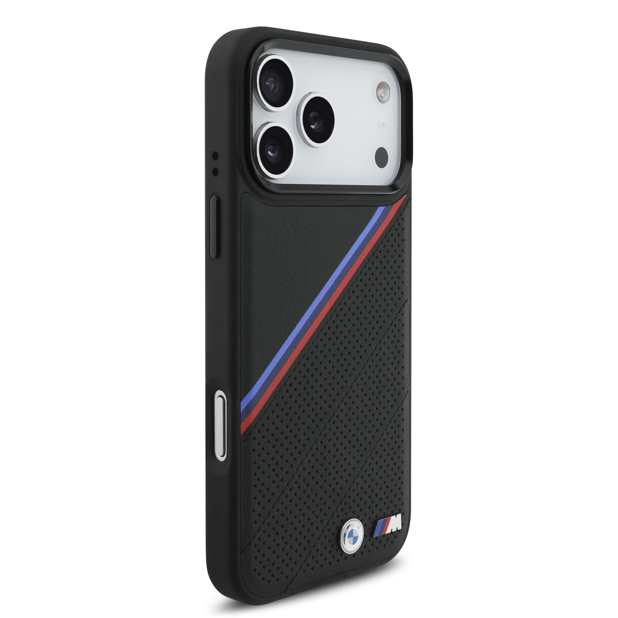 iPhone 17 Pro Max - BMW Leather Tricolor Slanted Tripes Black — estuche (foto 4 de 5)
