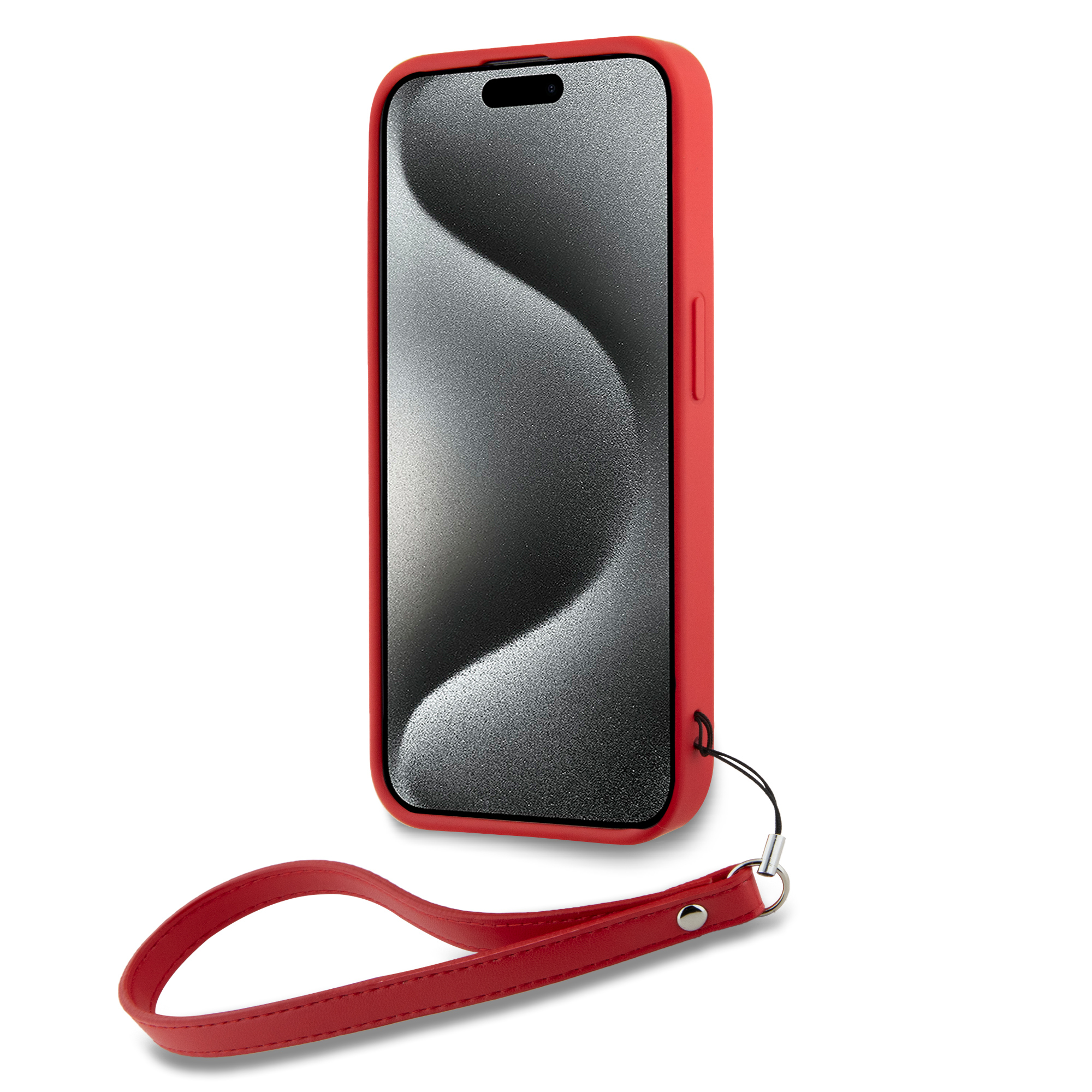 iPhone 15 - DKNY Leather Wrist Strap Stack Logo Pink — estuche (foto 4 de 7)