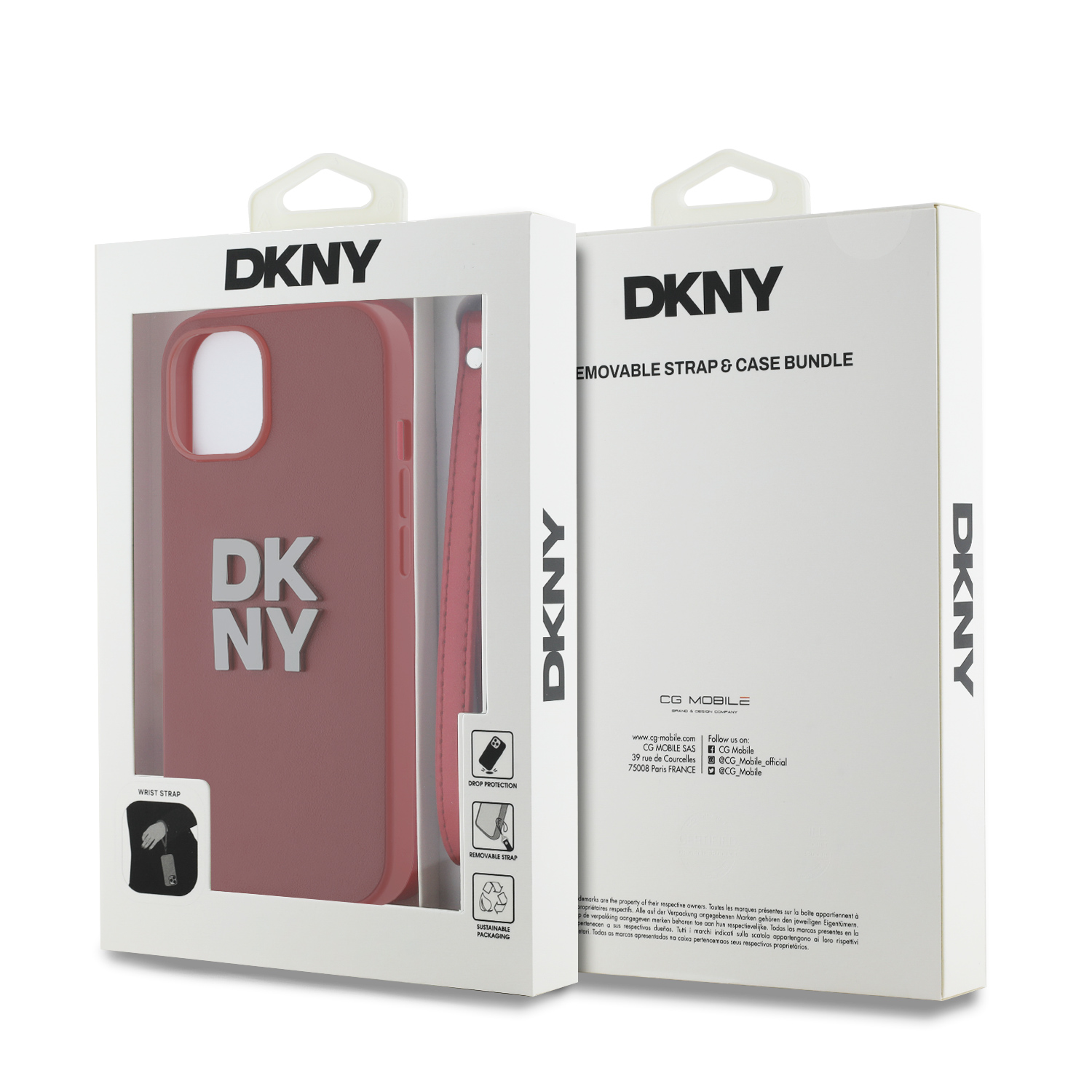 iPhone 15 - DKNY Leather Wrist Strap Stack Logo Pink — estuche (foto 7 de 7)