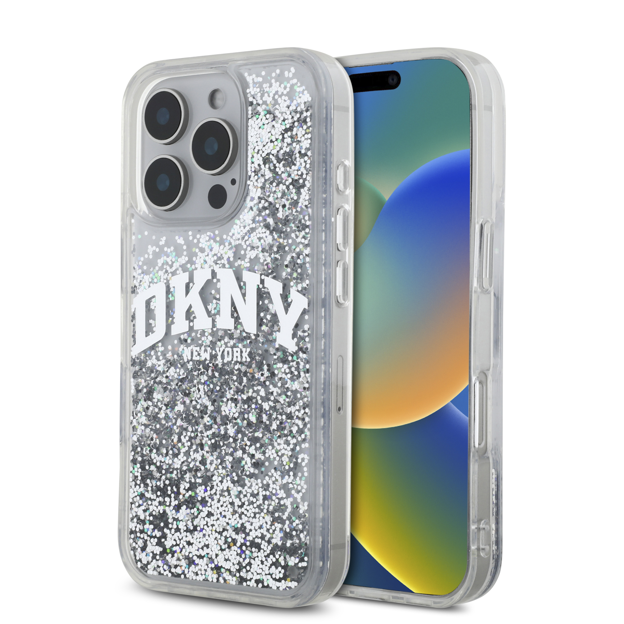 iPhone 16 Pro Max - DKNY Liquid Glitters Arch Logo Silver