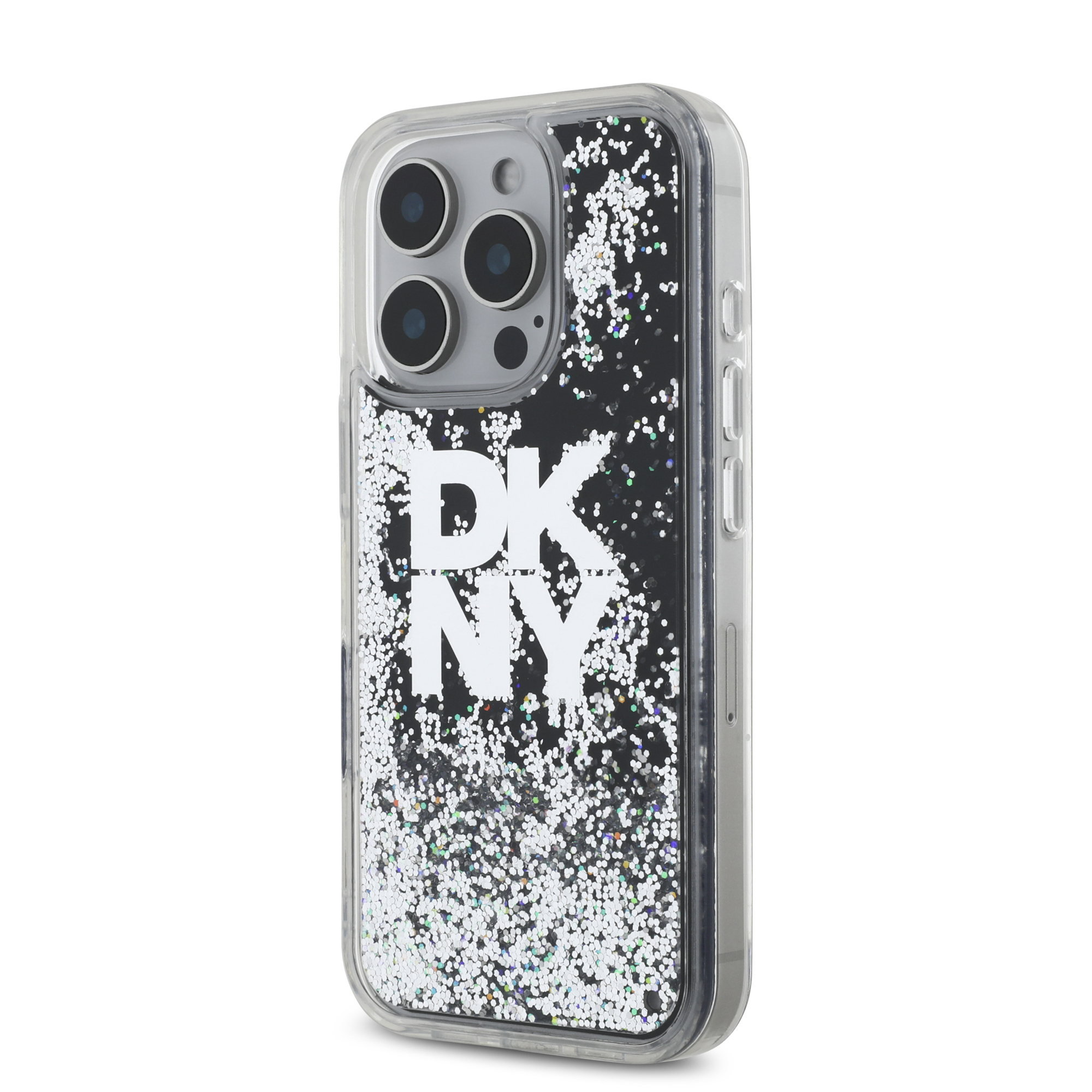 iPhone 16 Pro Max - DKNY Liquid Glitters Stack Logo Black — estuche (foto 3 de 8)