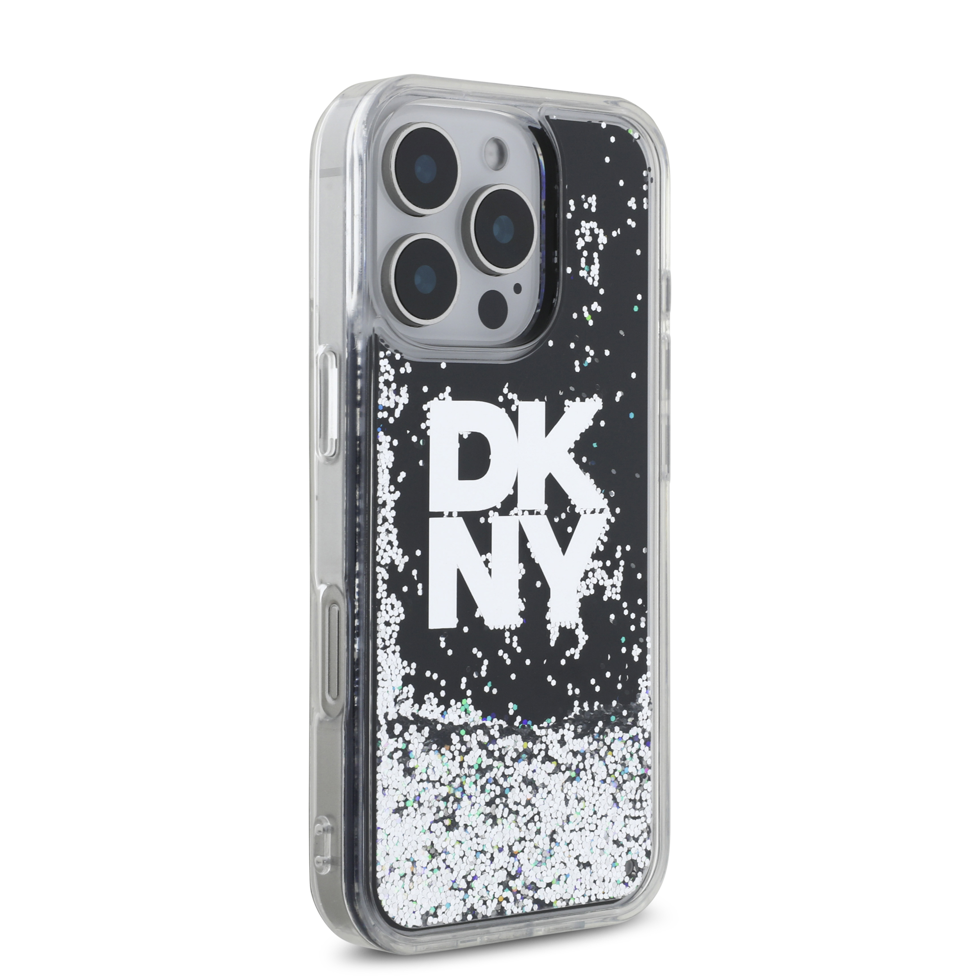 iPhone 16 Pro Max - DKNY Liquid Glitters Stack Logo Black — estuche (foto 4 de 8)