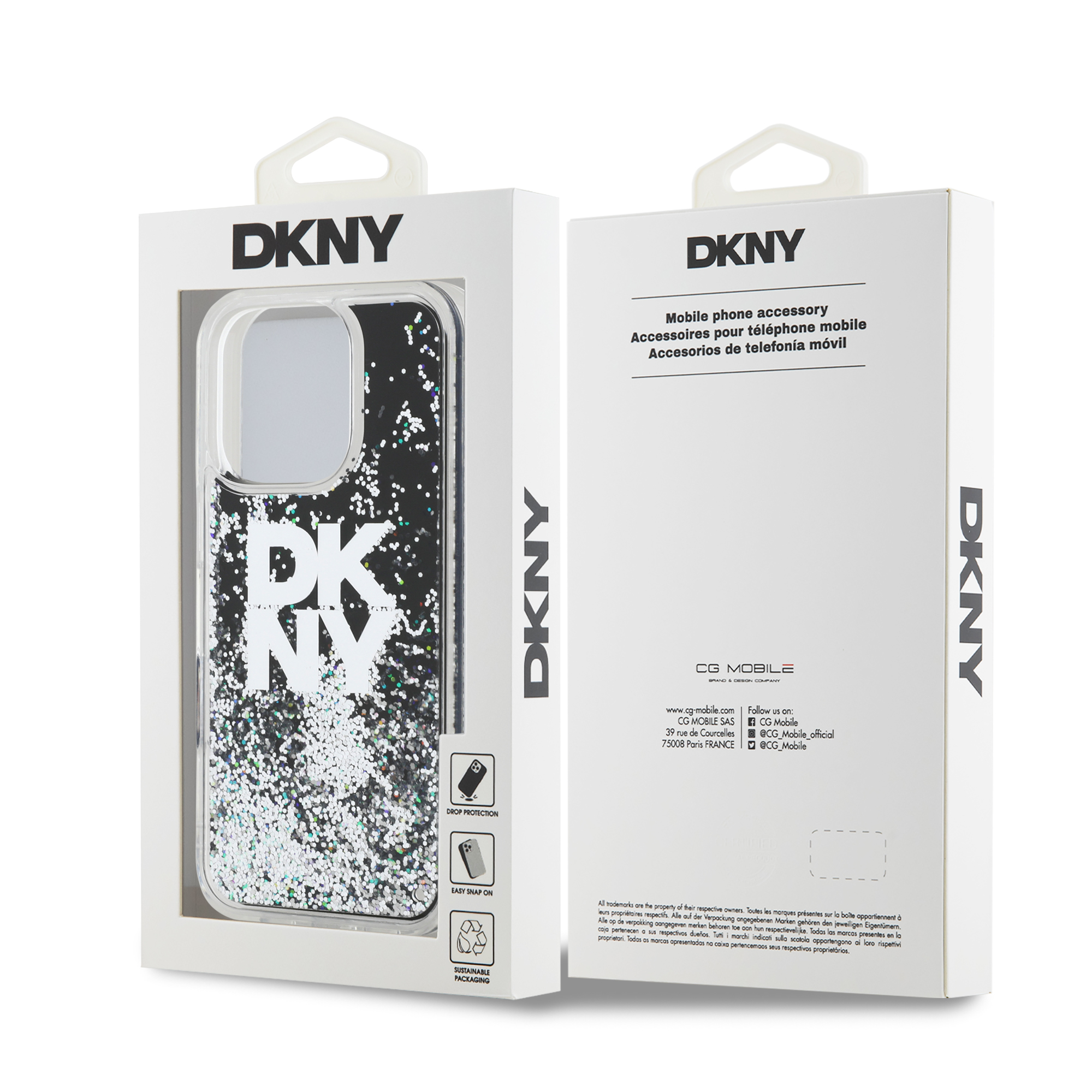 iPhone 16 Pro Max - DKNY Liquid Glitters Stack Logo Black — estuche (foto 8 de 8)
