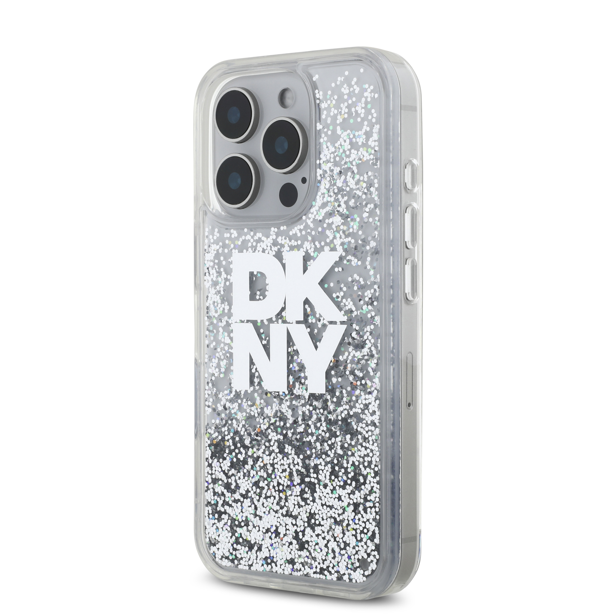 iPhone 16 Pro Max - DKNY Liquid Glitters Stack Logo White — estuche (foto 3 de 8)