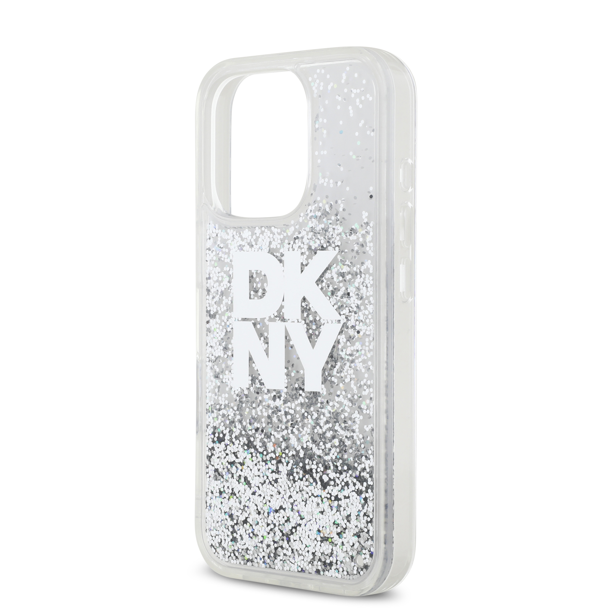 iPhone 16 Pro Max - DKNY Liquid Glitters Stack Logo White — estuche (foto 6 de 8)