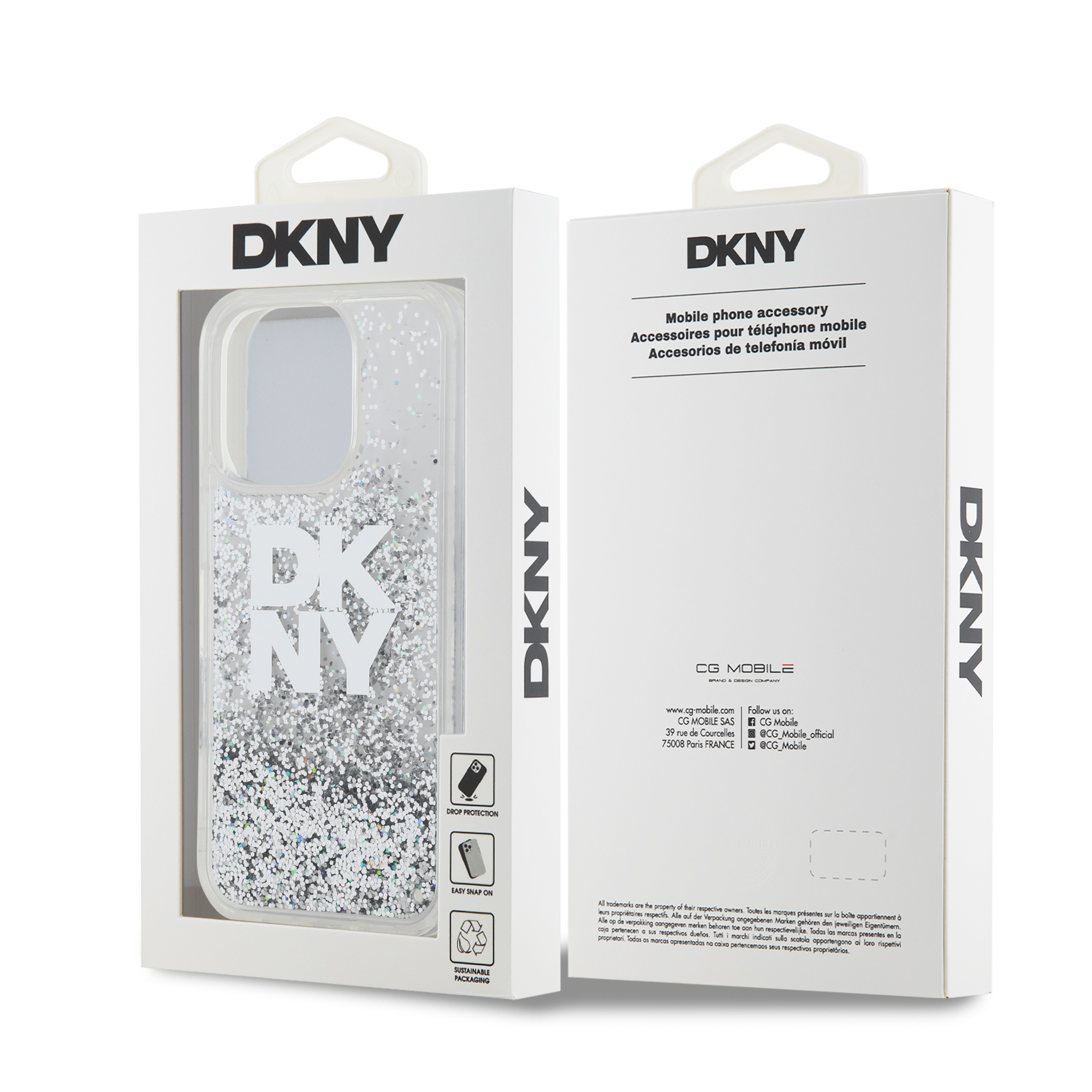 iPhone 16 Pro Max - DKNY Liquid Glitters Stack Logo White — estuche (foto 8 de 8)