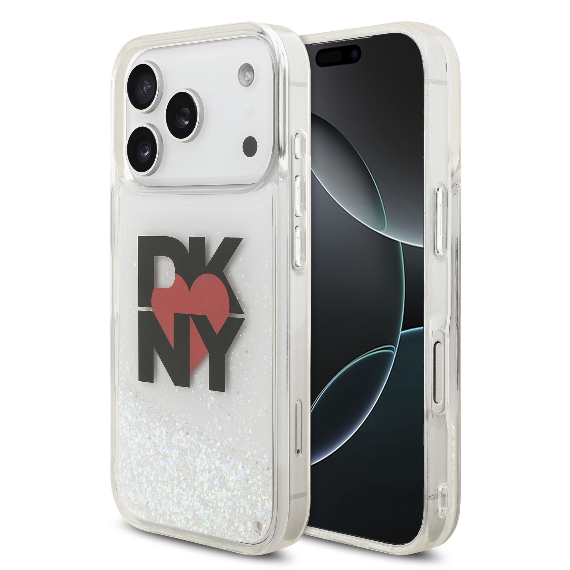 iPhone 17 Pro - DKNY Liquid Glitter With Printed Heart Of NY Logo Transparent
