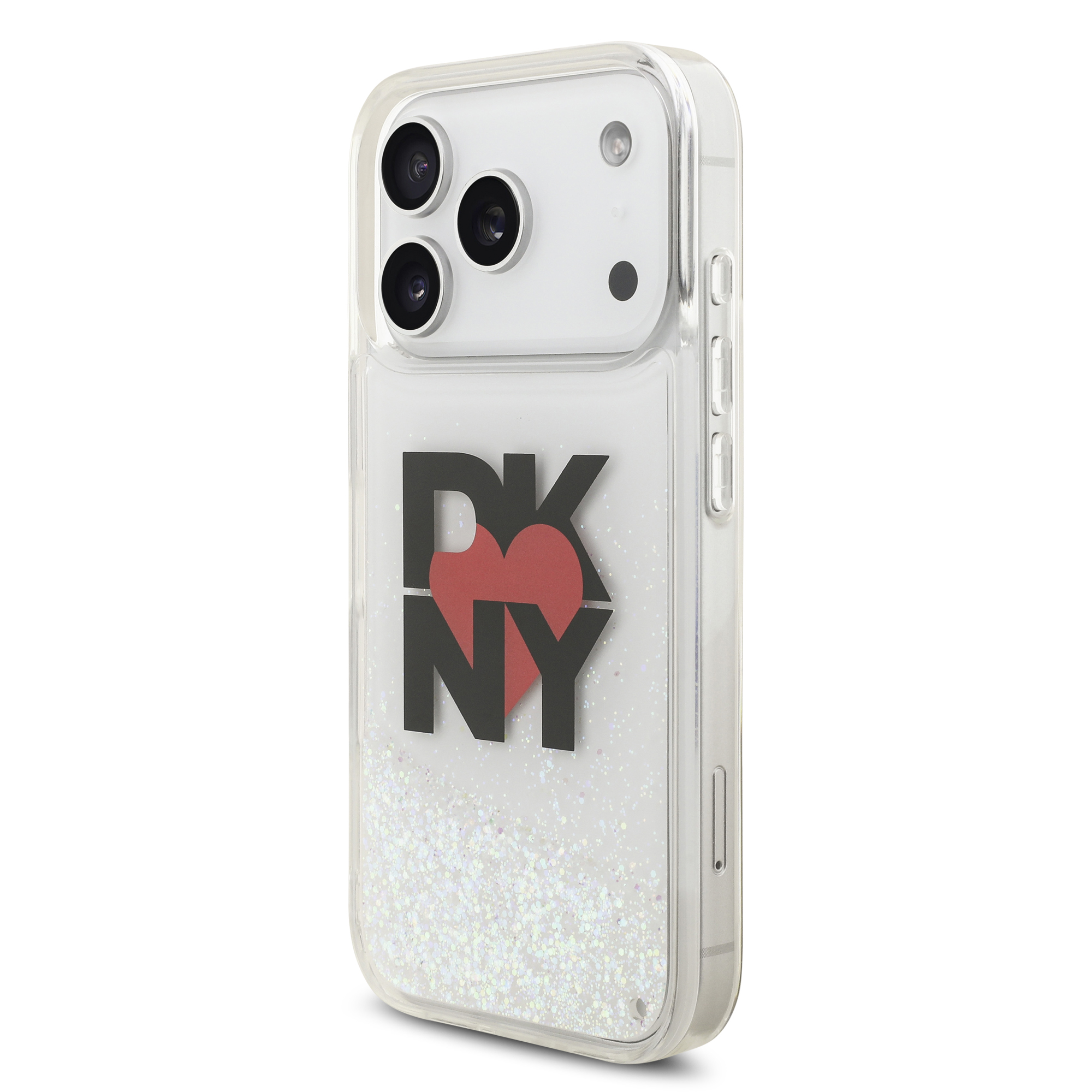 iPhone 17 Pro - DKNY Liquid Glitter With Printed Heart Of NY Logo Transparent — estuche (foto 2 de 5)