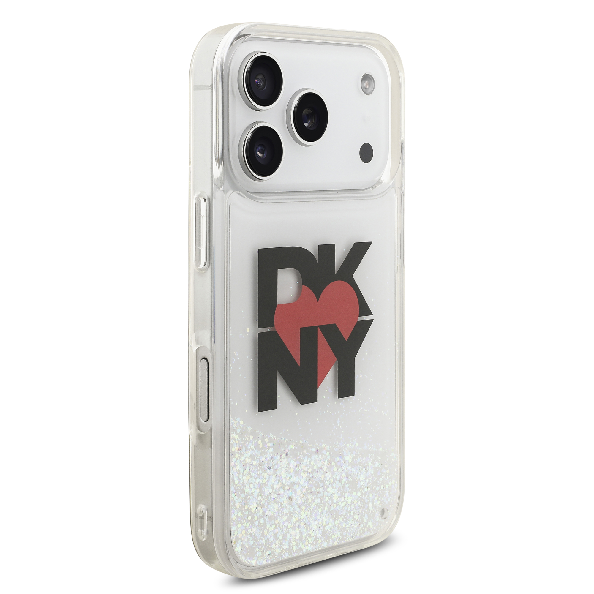 iPhone 17 Pro - DKNY Liquid Glitter With Printed Heart Of NY Logo Transparent — estuche (foto 4 de 5)