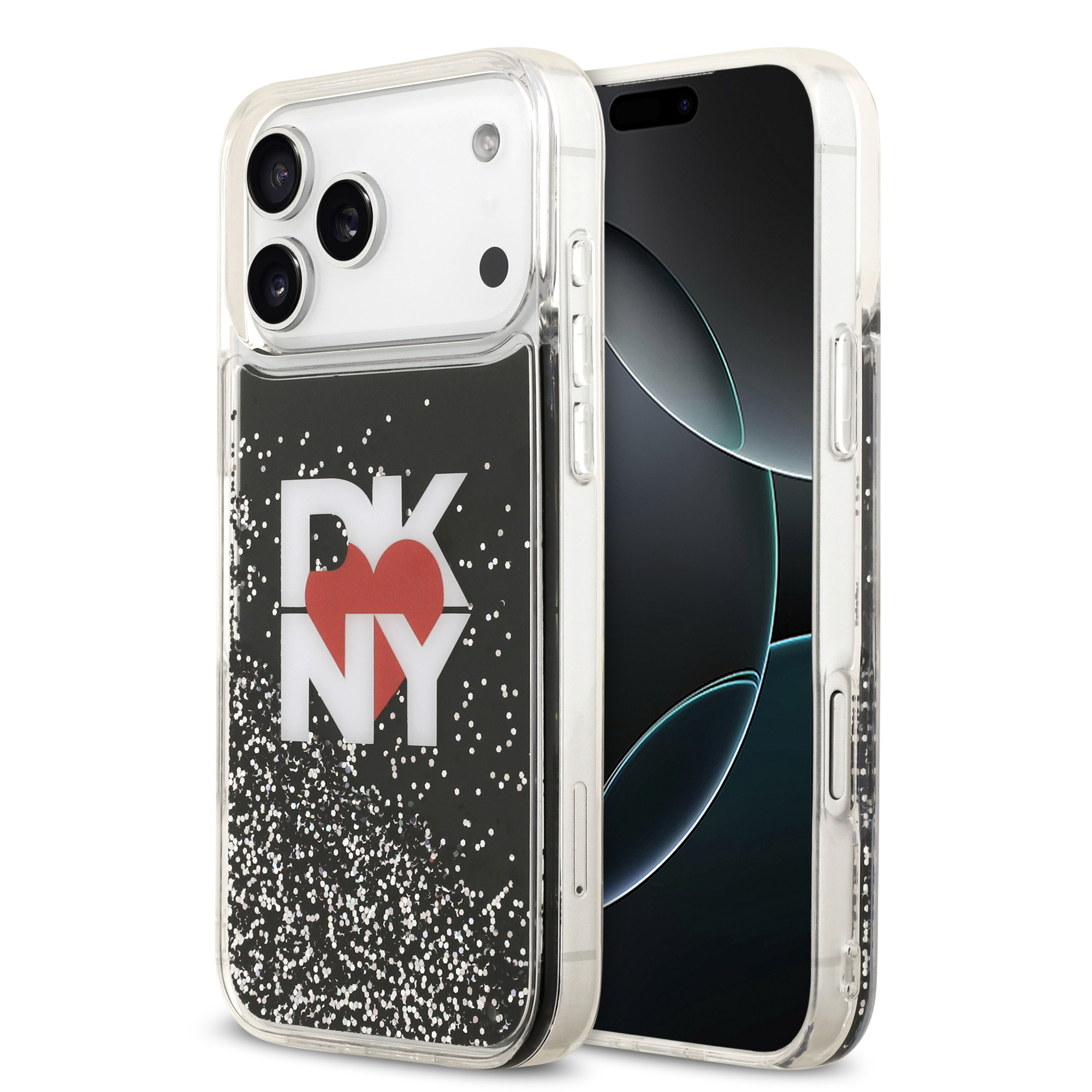 iPhone 17 Pro Max - DKNY Liquid Glitter With Printed Heart Of NY Logo Black