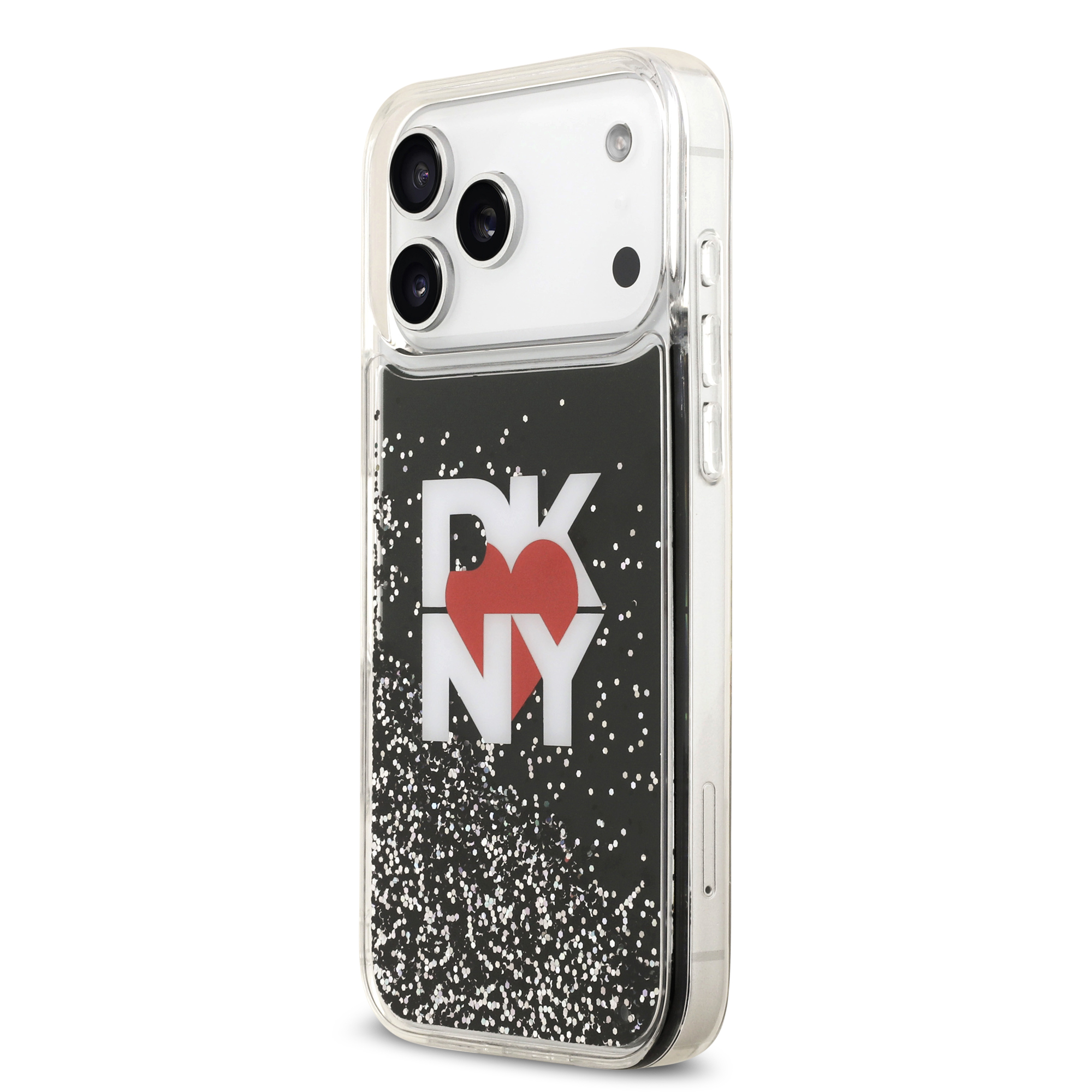 iPhone 17 Pro Max - DKNY Liquid Glitter With Printed Heart Of NY Logo Black — estuche (foto 2 de 5)