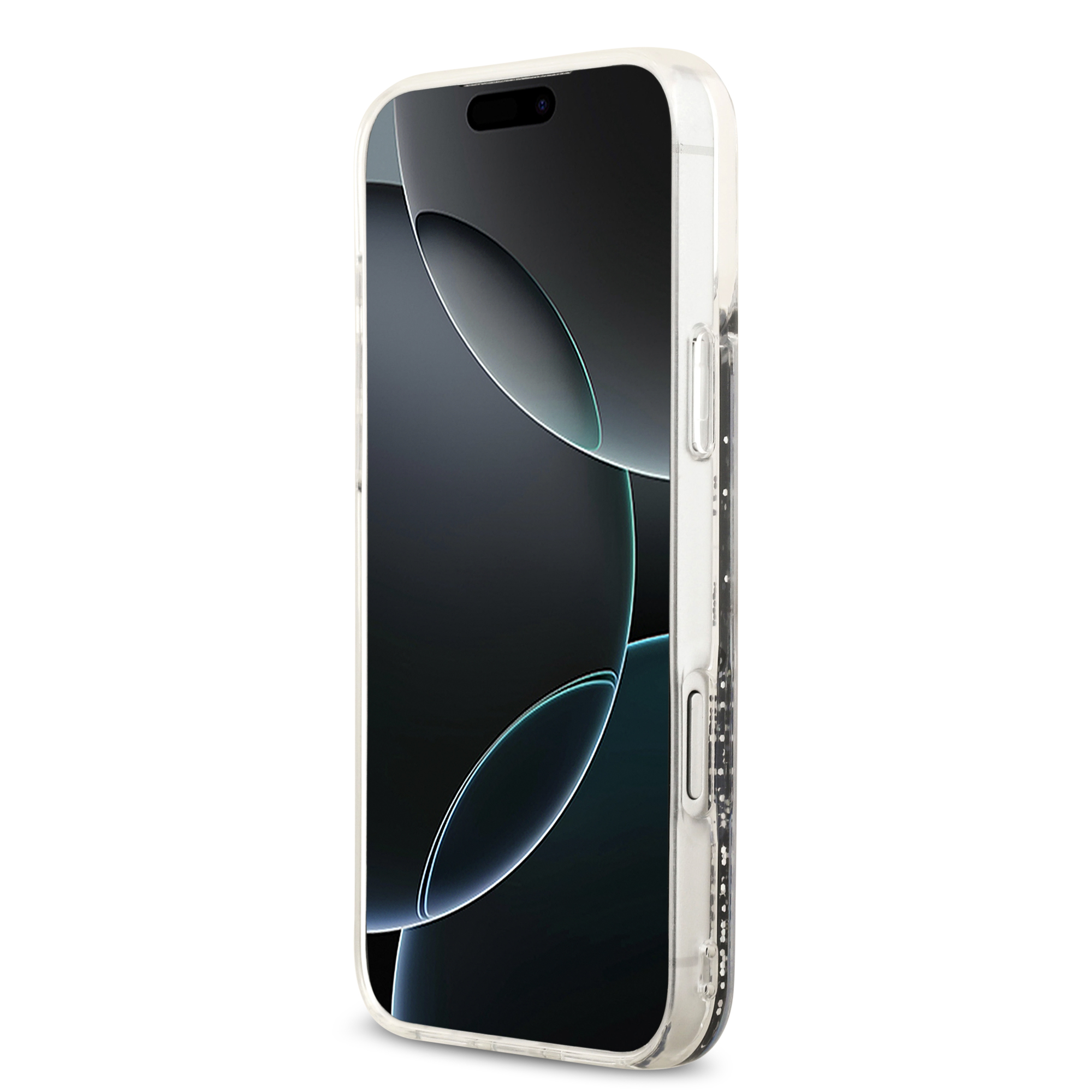 iPhone 17 Pro Max - DKNY Liquid Glitter With Printed Heart Of NY Logo Black — estuche (foto 5 de 5)