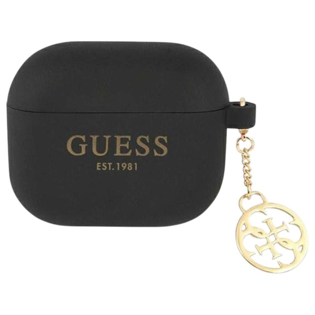 AirPods 3 - GUESS Silicone Case Classic Logo Gold With Charm Black — estuche