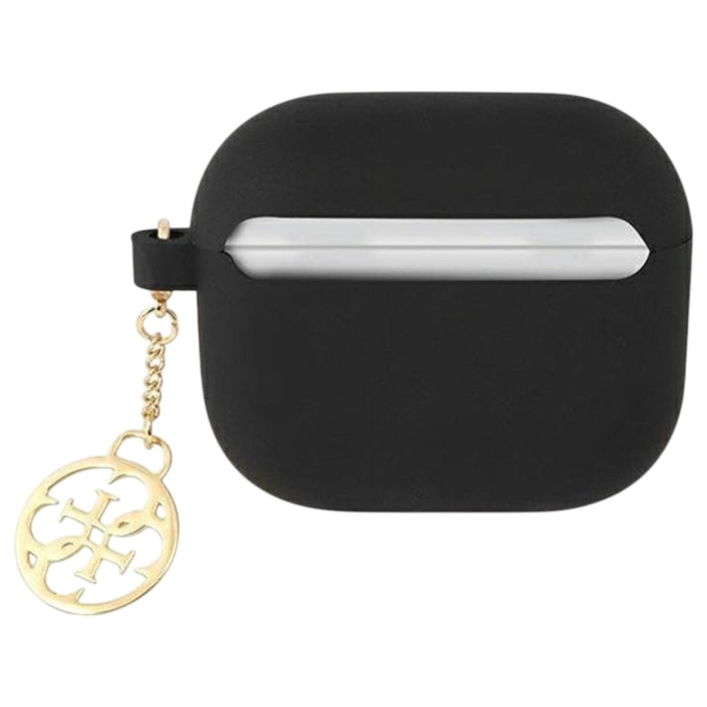 AirPods 3 - GUESS Silicone Case Classic Logo Gold With Charm Black — estuche (foto 2 de 3)