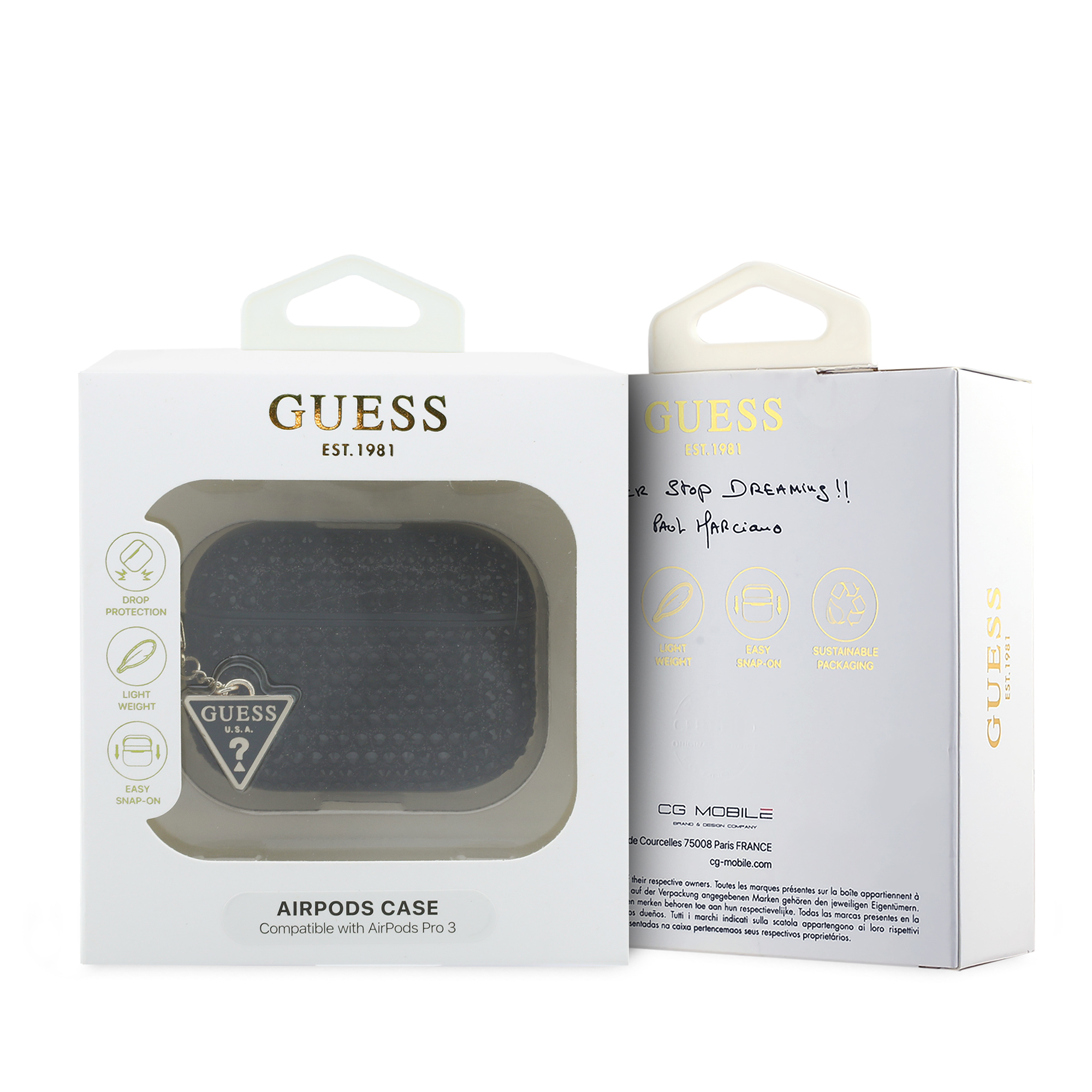 AirPods Pro 3 - GUESS Rhinestone Triangle Charm Black — estuche (foto 4 de 4)