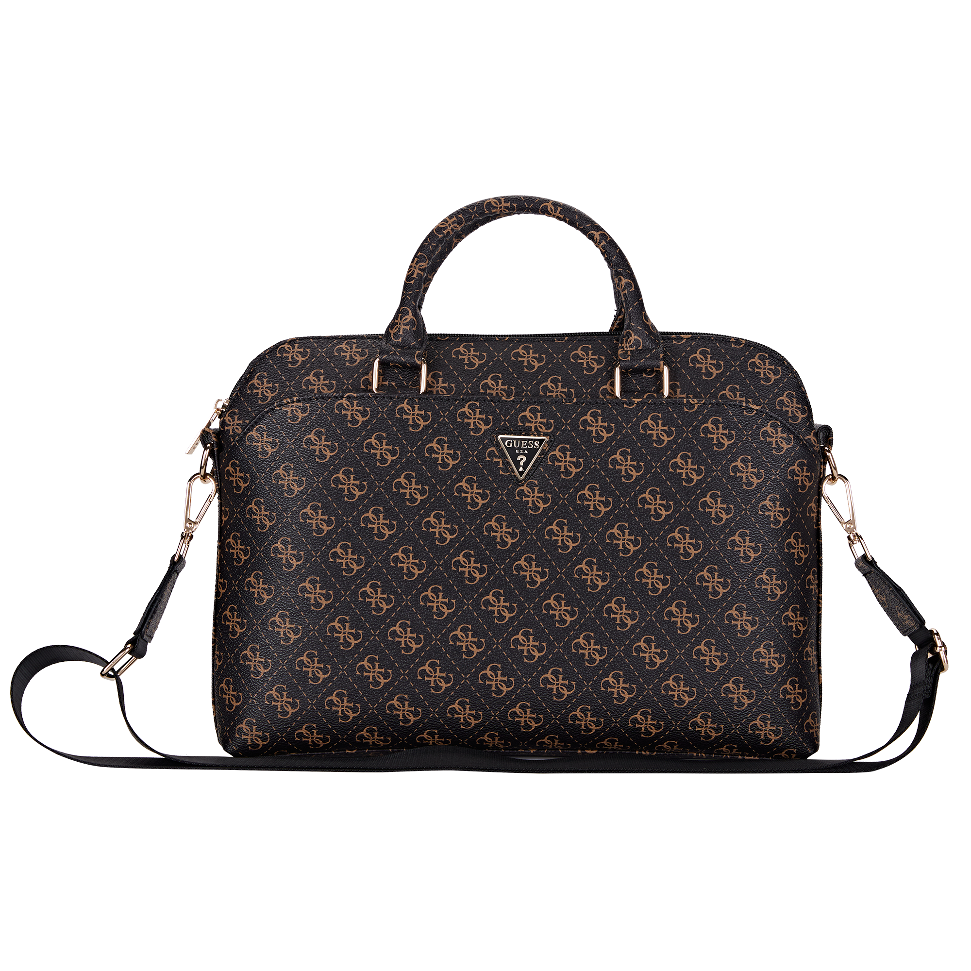 Laptop Bag 15 - GUESS 4G Zipper Pocket Triangle Logo Black
