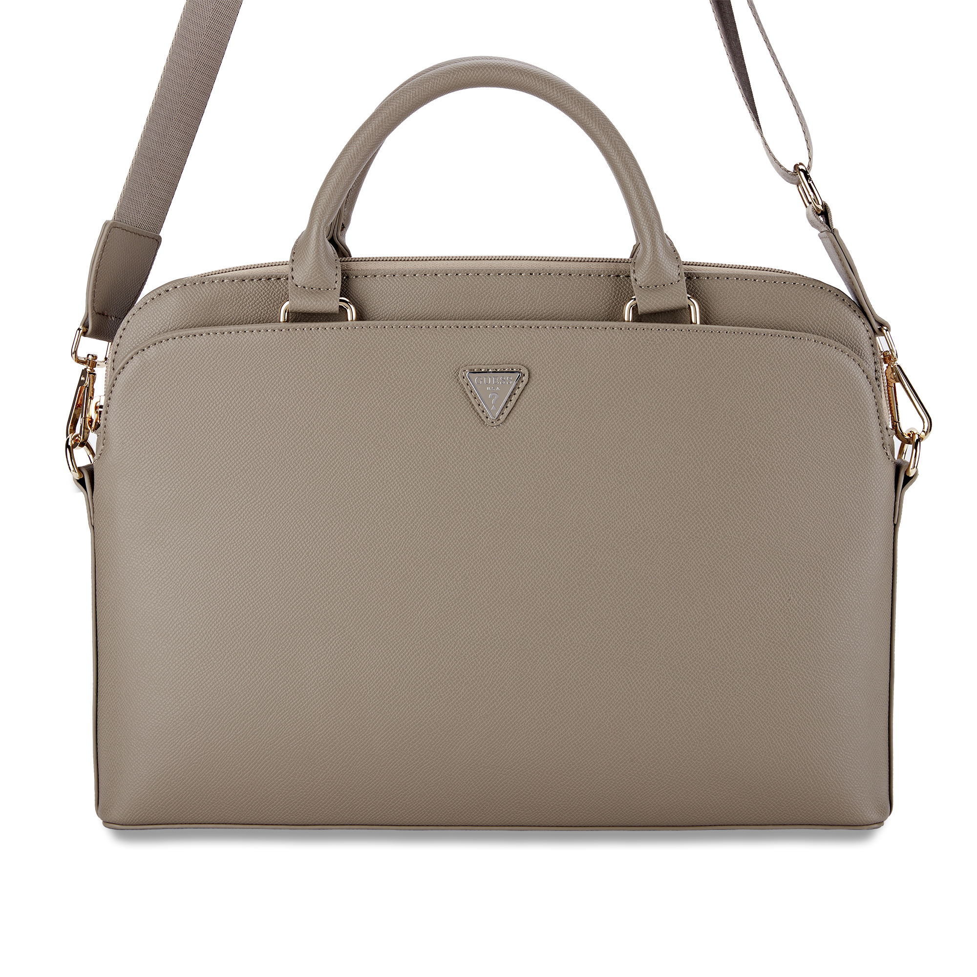 Laptop Bag 15 - GUESS Grained Zipper Pocket Triangle Logo Brown