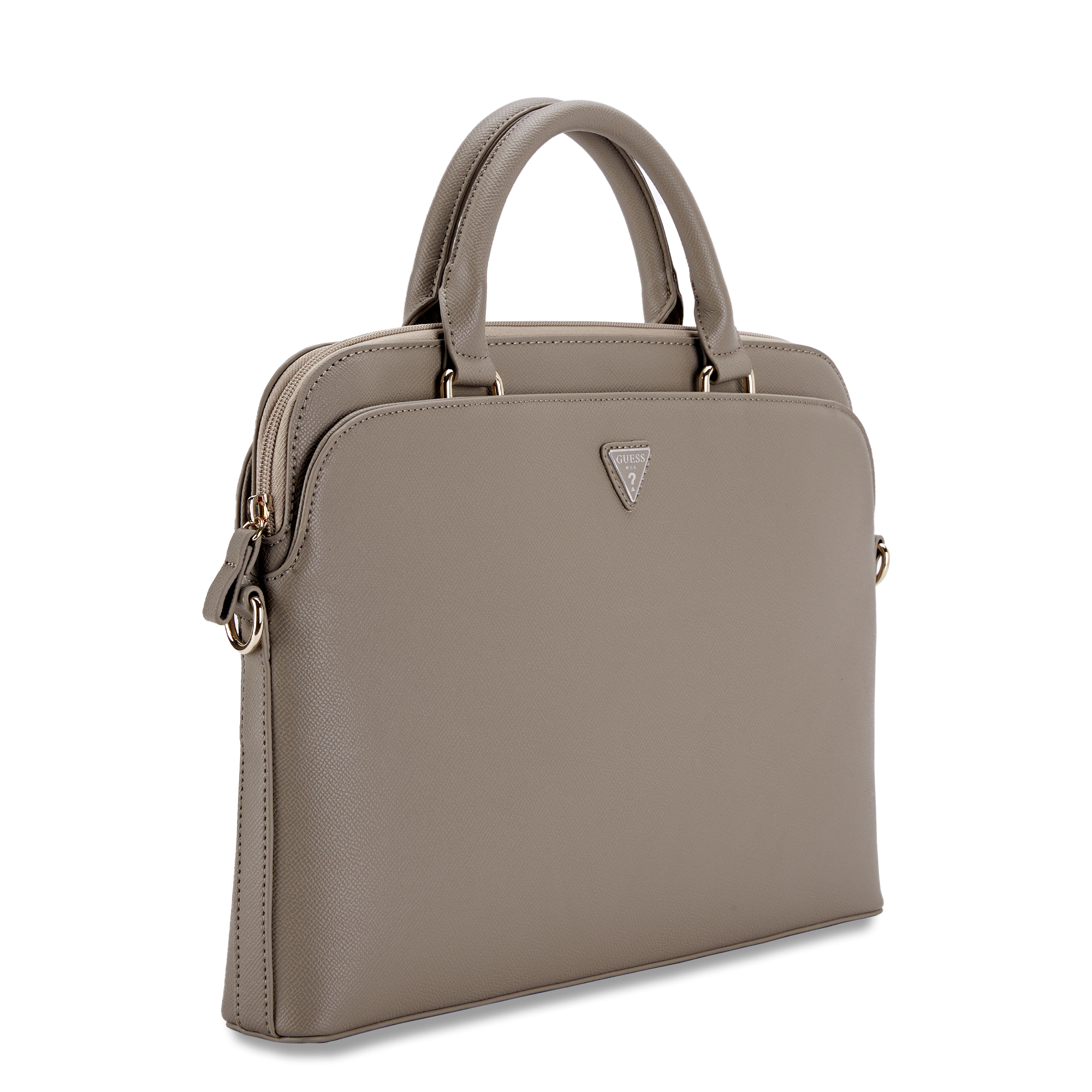 Laptop Bag 15 - GUESS Grained Zipper Pocket Triangle Logo Brown — accesorio (foto 2 de 3)