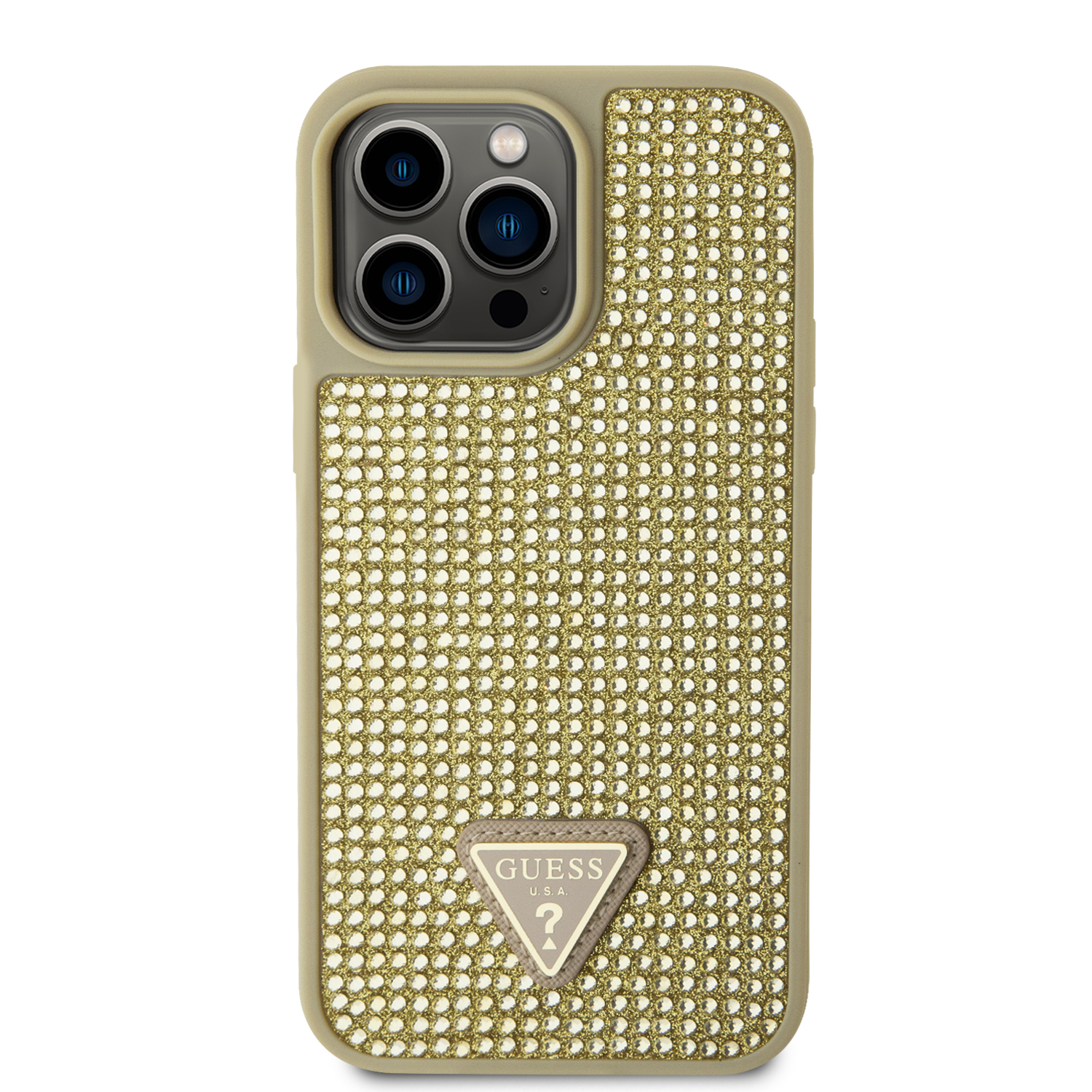 iPhone 15 Pro Max - GUESS PC/TPU Gold Hard Case Rhinestone Triangle — estuche (foto 4 de 5)