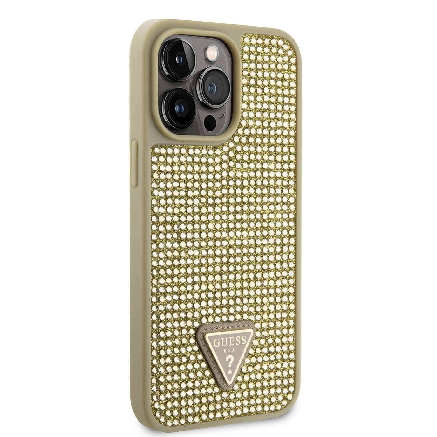 iPhone 15 Pro Max - GUESS PC/TPU Gold Hard Case Rhinestone Triangle — estuche (foto 5 de 5)