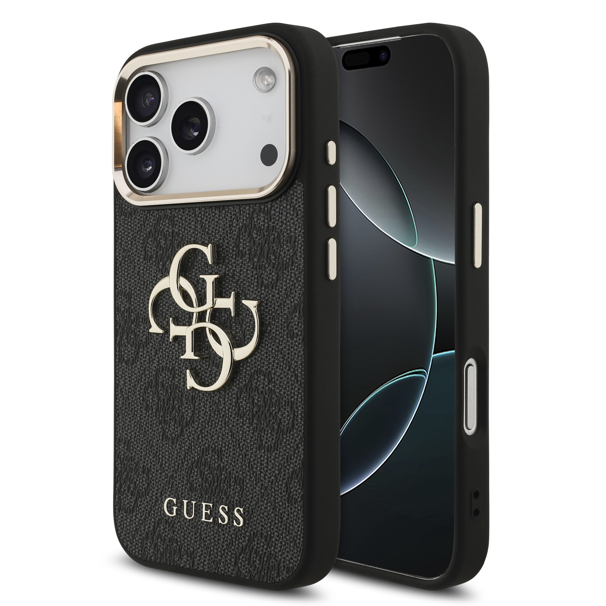 iPhone 17 Pro - GUESS Leather With Big Classic Logo Black — estuche