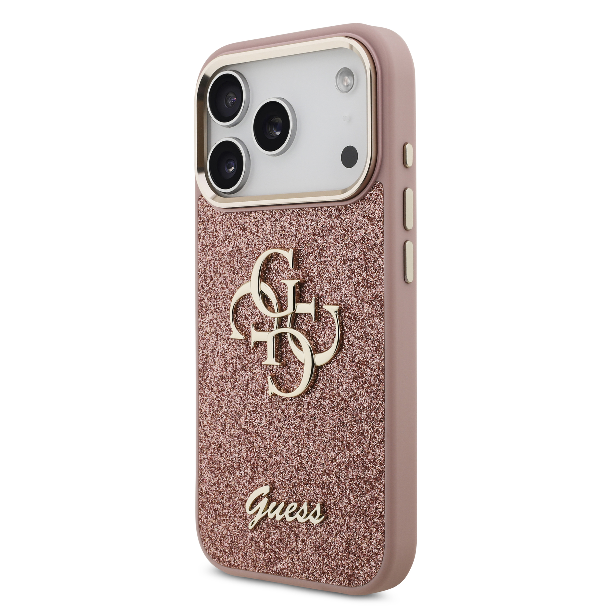 iPhone 17 Pro - GUESS Fixed Glitter Big Metal Frame Pink — estuche (foto 3 de 8)