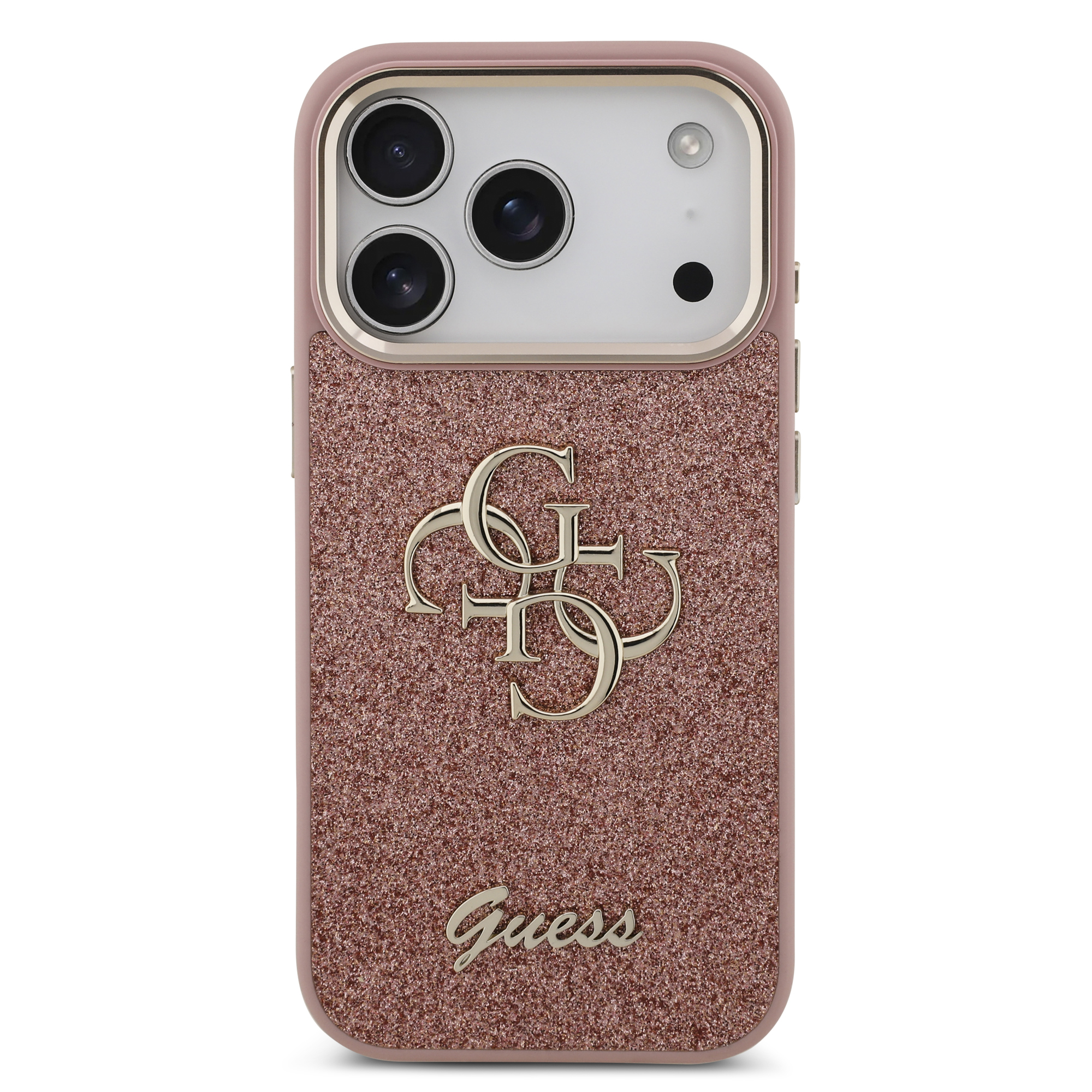 iPhone 17 Pro - GUESS Fixed Glitter Big Metal Frame Pink