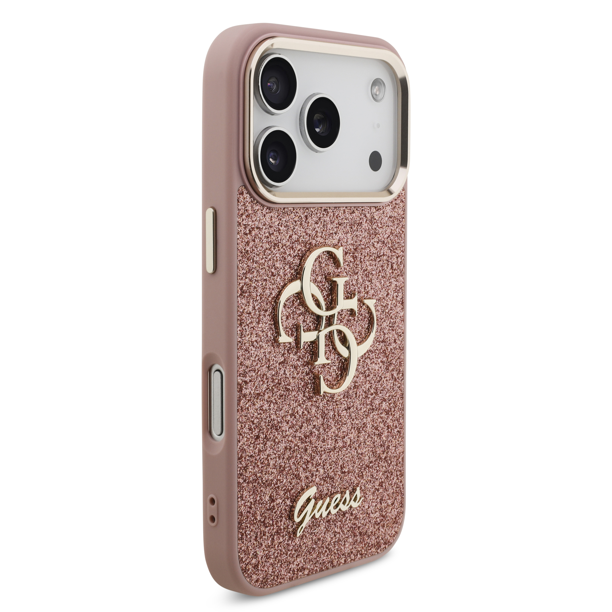 iPhone 17 Pro - GUESS Fixed Glitter Big Metal Frame Pink — estuche (foto 4 de 8)