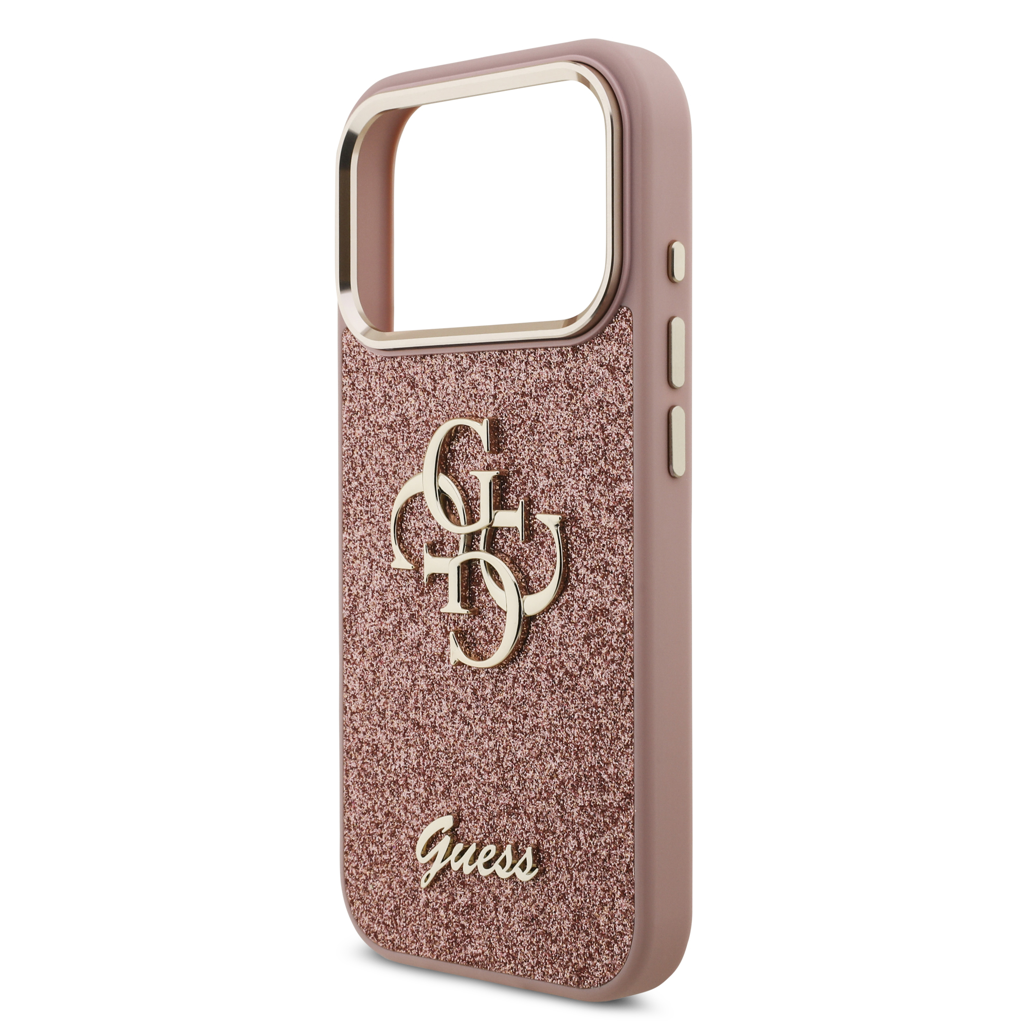 iPhone 17 Pro - GUESS Fixed Glitter Big Metal Frame Pink — estuche (foto 6 de 8)