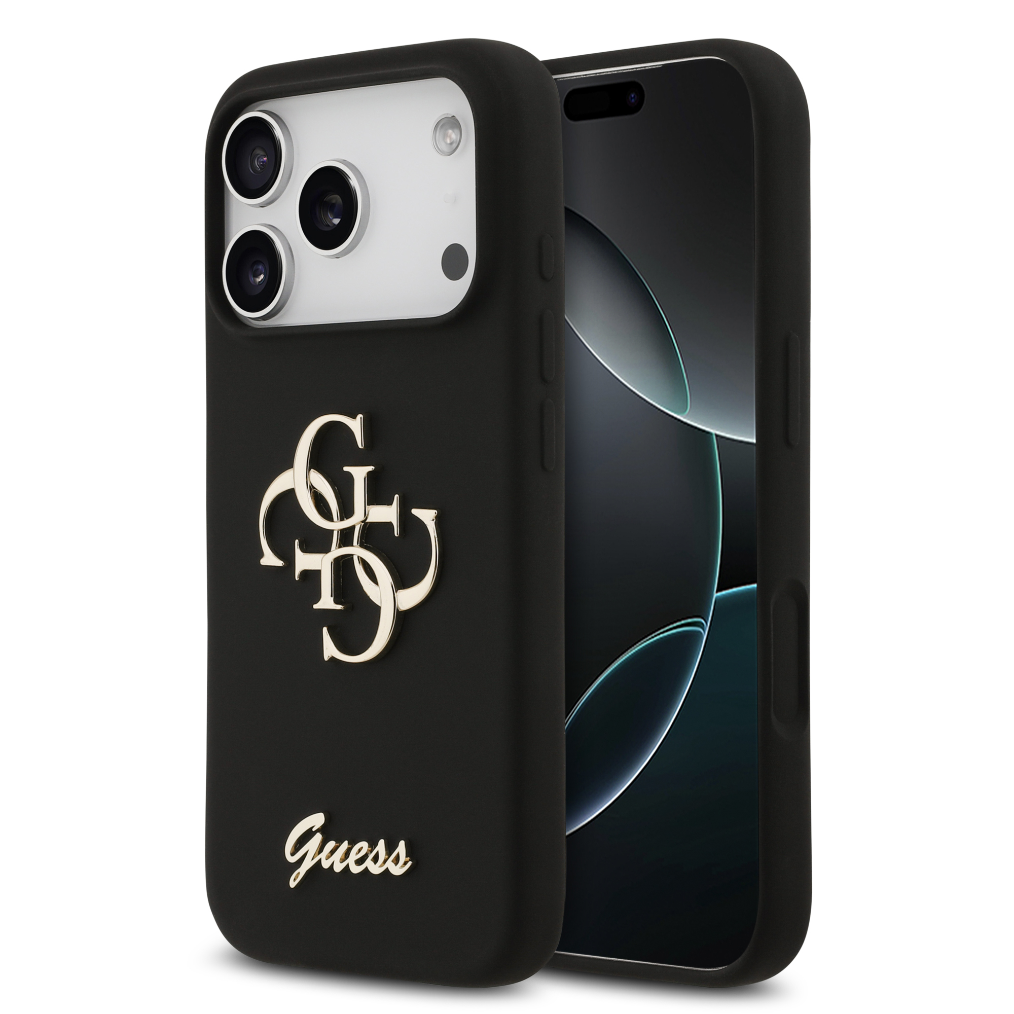 iPhone 17 Pro - GUESS Silicone Big 4G Script Black — estuche (foto 2 de 8)
