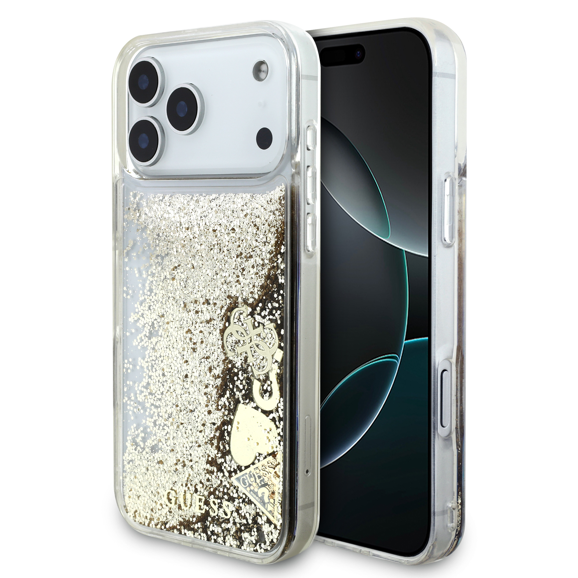 iPhone 17 Pro Max - GUESS Liquid Glitter 4 Charms Gold — estuche (foto 2 de 8)