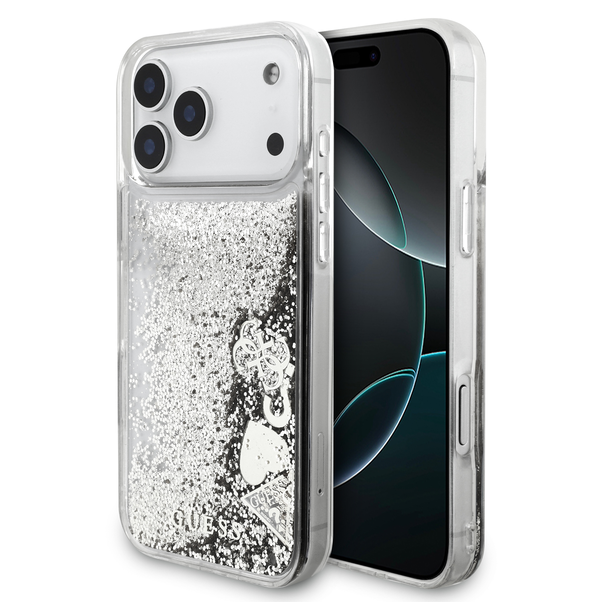 iPhone 17 Pro Max - GUESS Liquid Glitter Charms Silver — estuche (foto 2 de 8)
