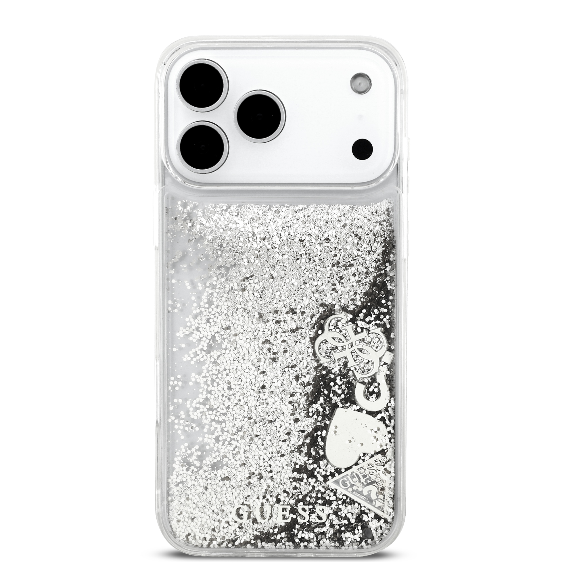 iPhone 17 Pro Max - GUESS Liquid Glitter Charms Silver — estuche