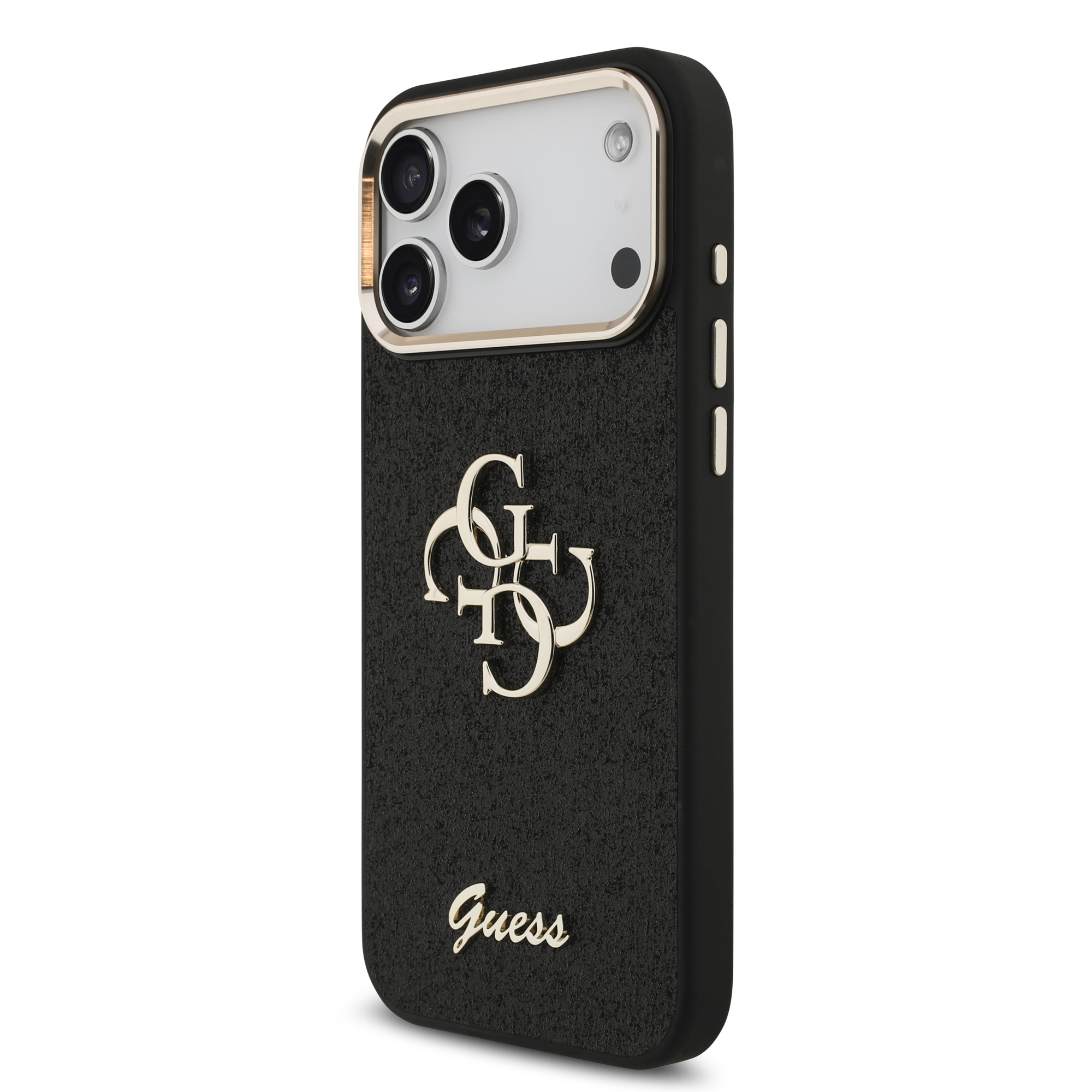 iPhone 17 Pro Max - GUESS Fixed Glitter Big 4G Metal Frame Black — estuche (foto 3 de 8)