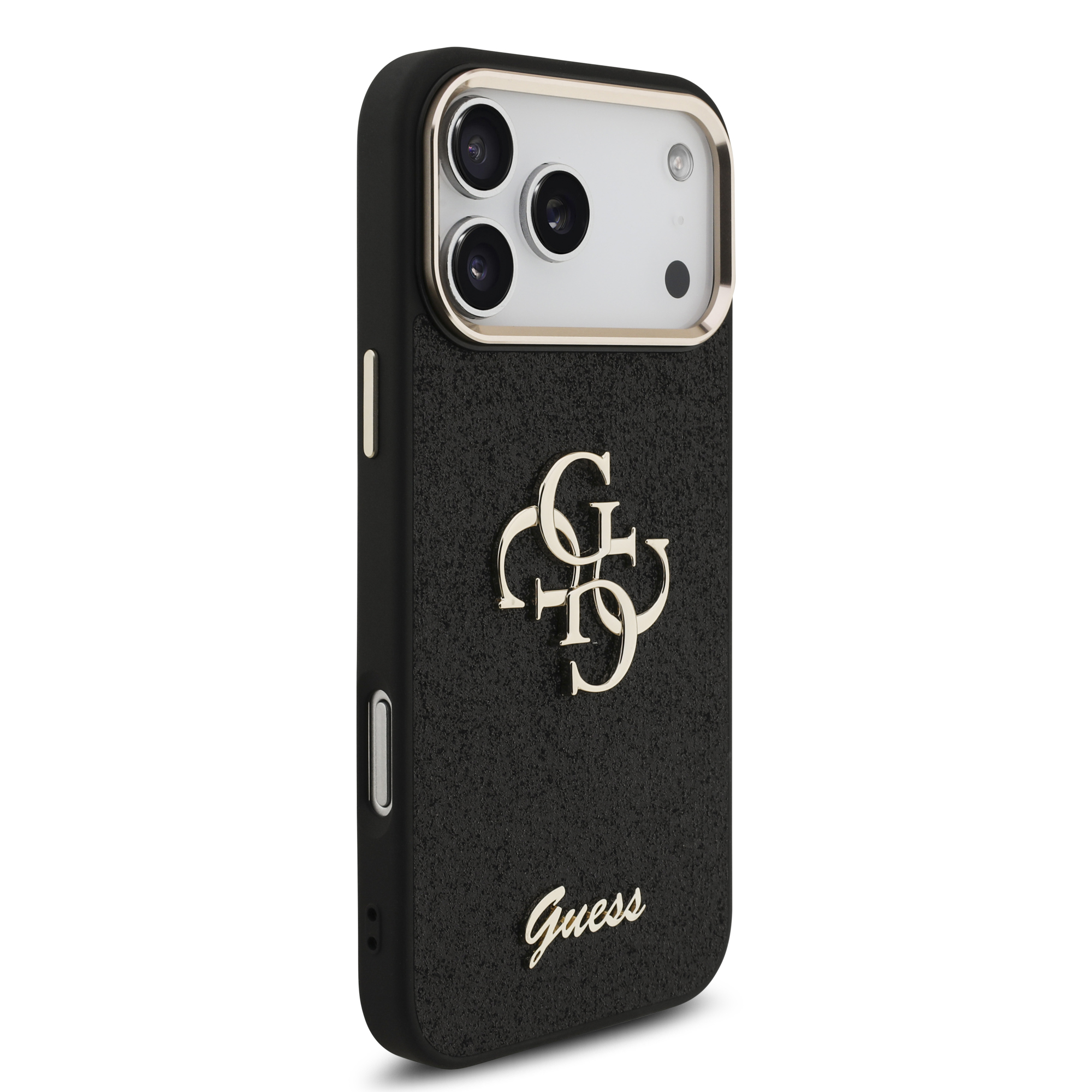 iPhone 17 Pro Max - GUESS Fixed Glitter Big 4G Metal Frame Black — estuche (foto 4 de 8)