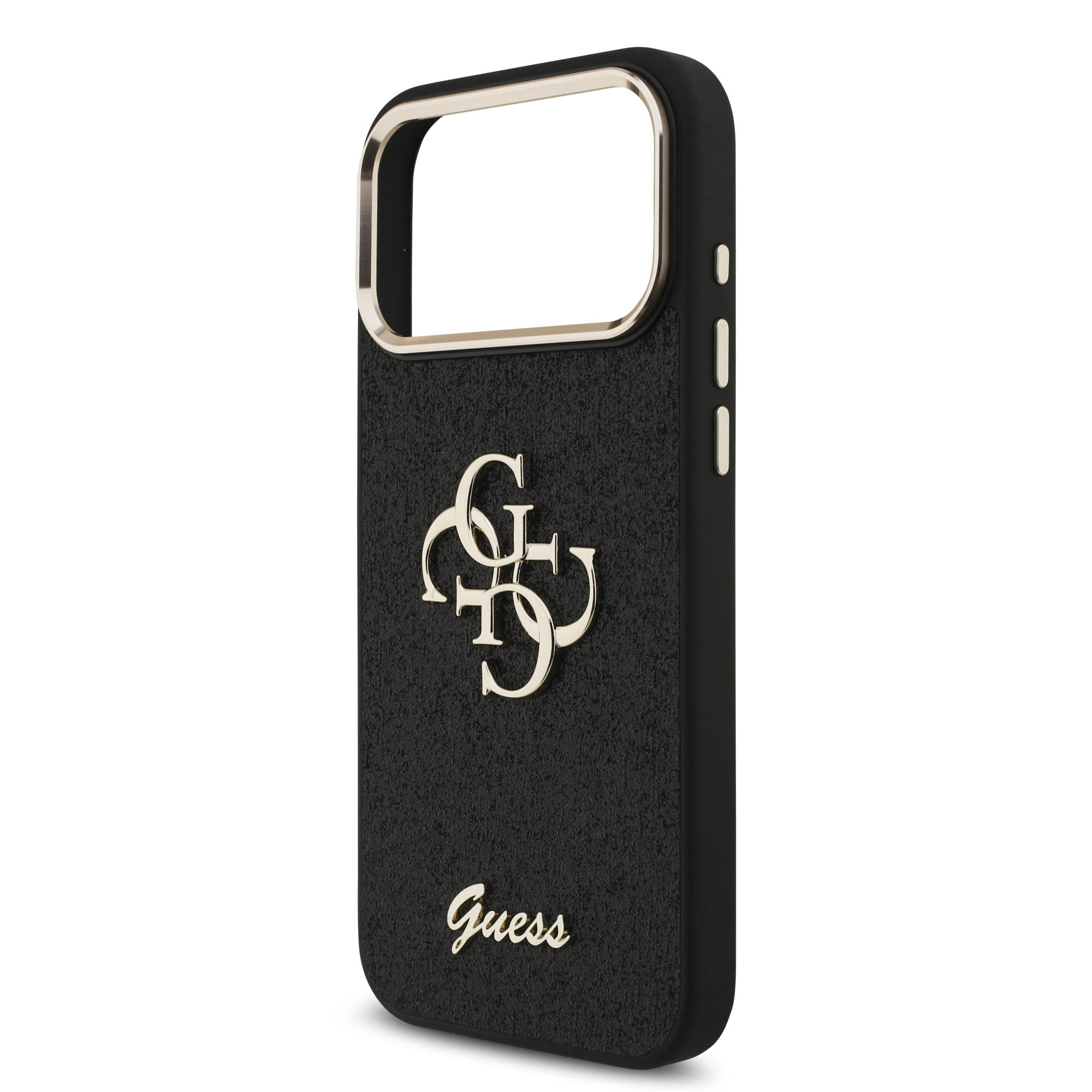 iPhone 17 Pro Max - GUESS Fixed Glitter Big 4G Metal Frame Black — estuche (foto 6 de 8)