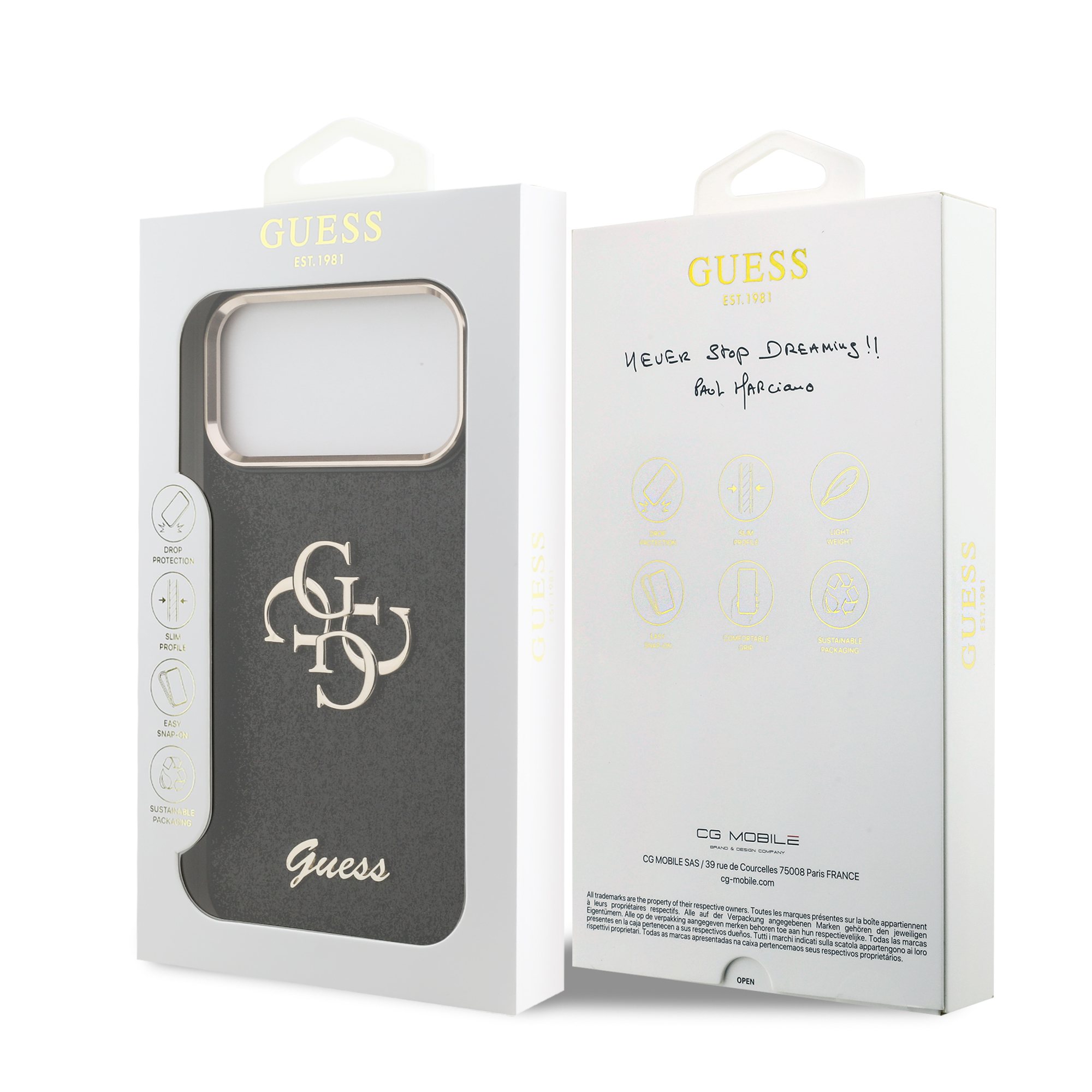 iPhone 17 Pro Max - GUESS Fixed Glitter Big 4G Metal Frame Black — estuche (foto 8 de 8)
